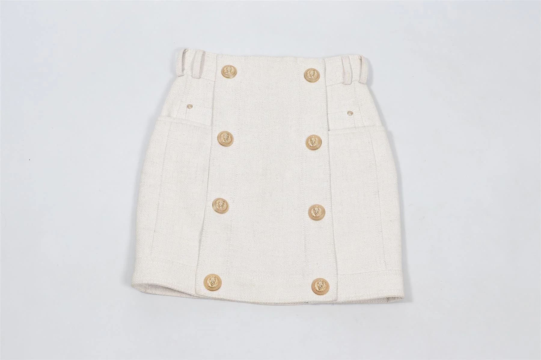 BALMAIN WHITE LINEN BLEND MINI SKIRT FR 36 UK 8 - Image 2
