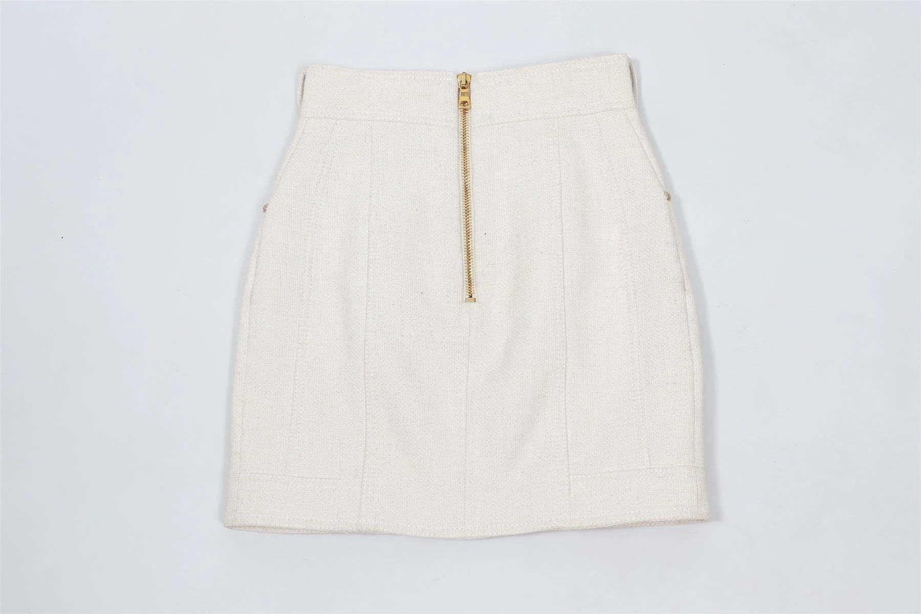 BALMAIN WHITE LINEN BLEND MINI SKIRT FR 36 UK 8 - Image 4