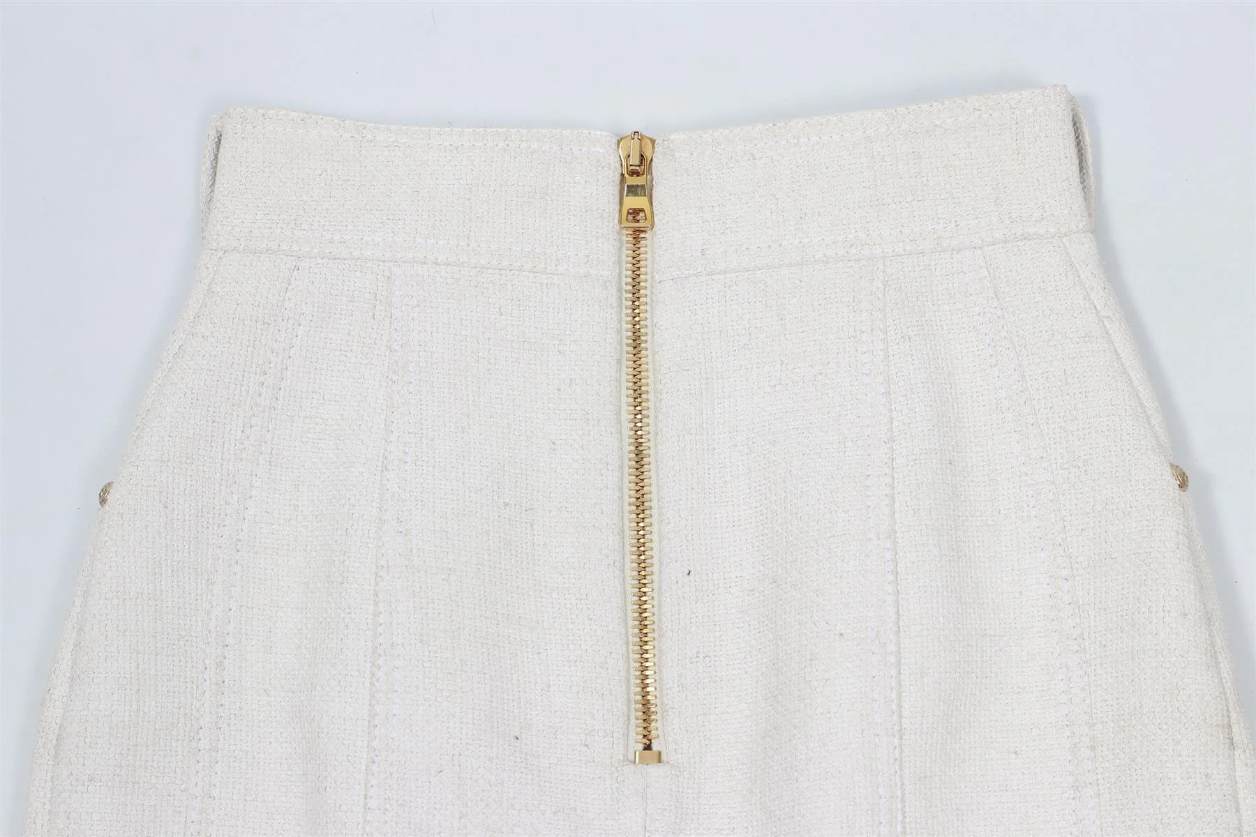 BALMAIN WHITE LINEN BLEND MINI SKIRT FR 36 UK 8 - Image 5