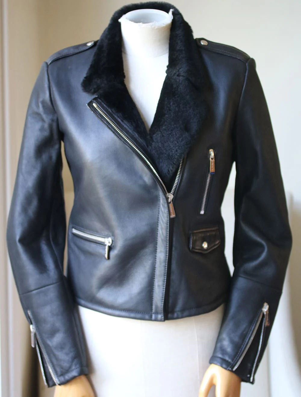 BARBARA BUI SHEARLING LAMBSKIN JACKET FR 40 UK 12 - Image 3
