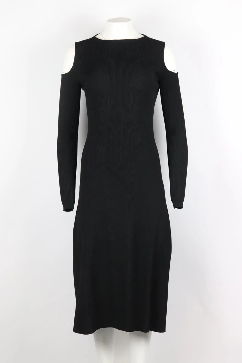 BARBARA CASASOLA COLD SHOULDER RIBBED STRETCH KNIT MIDI DRESS IT 44 UK 12 - Image 2