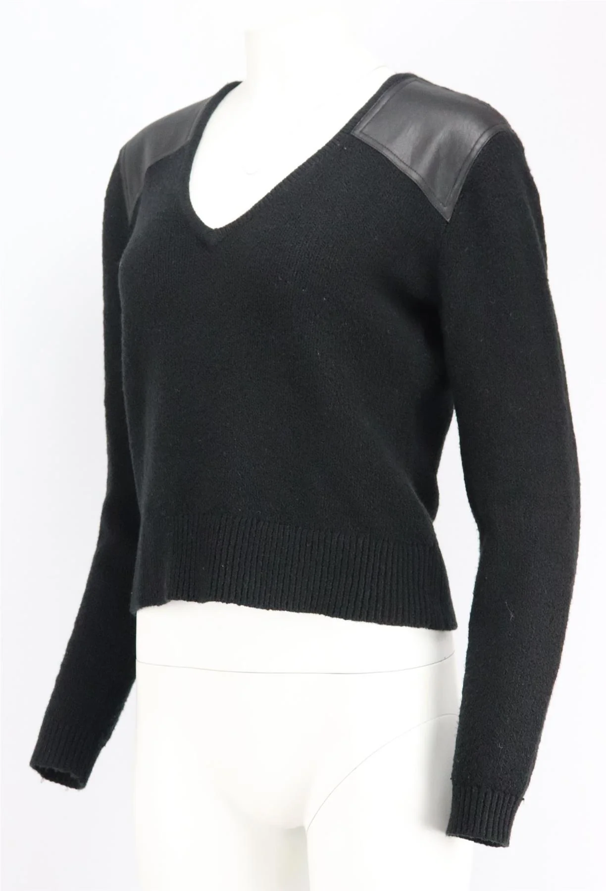 BCBG MAX AZRIA LEATHER PANELED COTTON BLEND SWEATER LARGE - Image 3