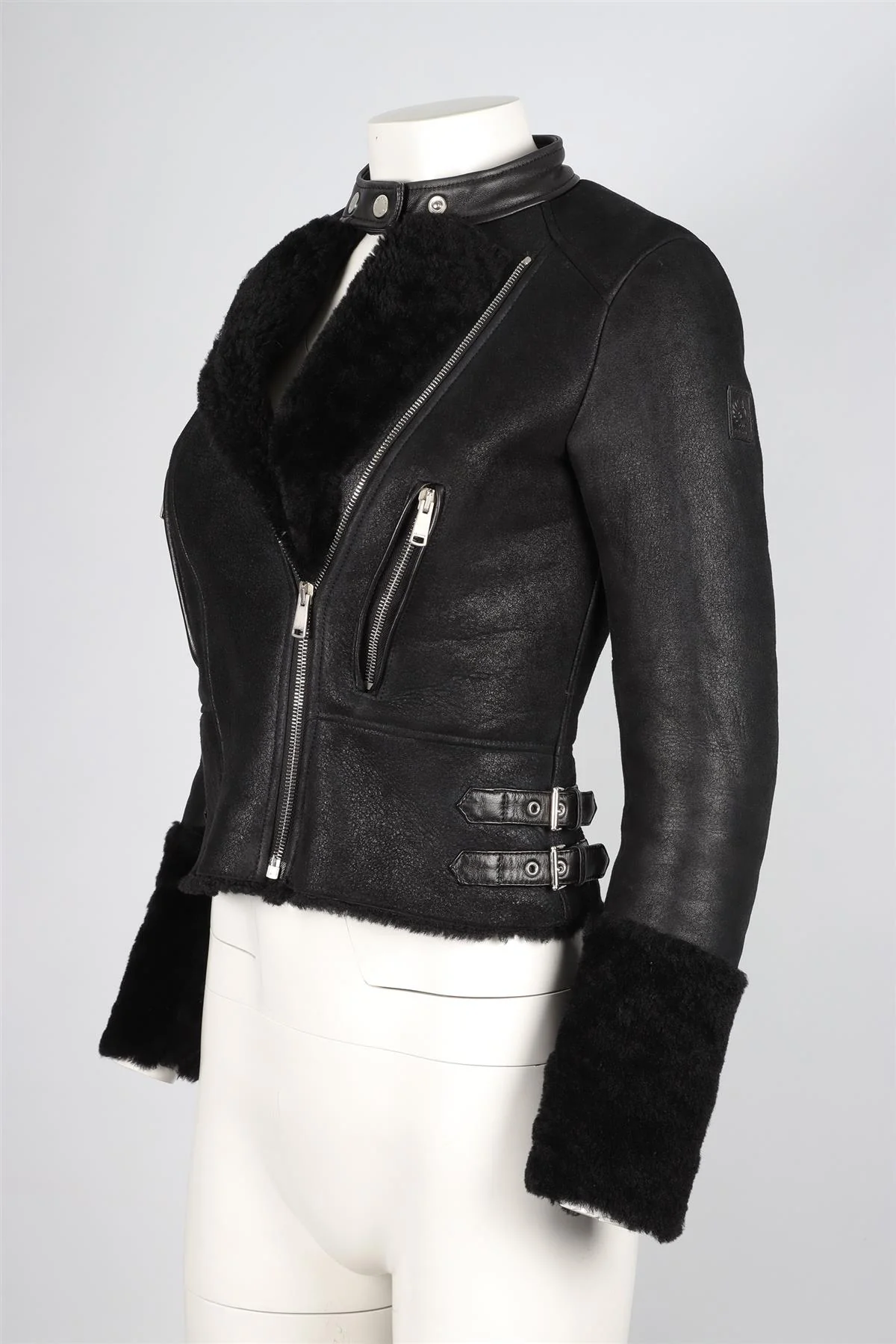 BELSTAFF BLACK SHEARLING JACKET IT 36 UK 4 - Image 3