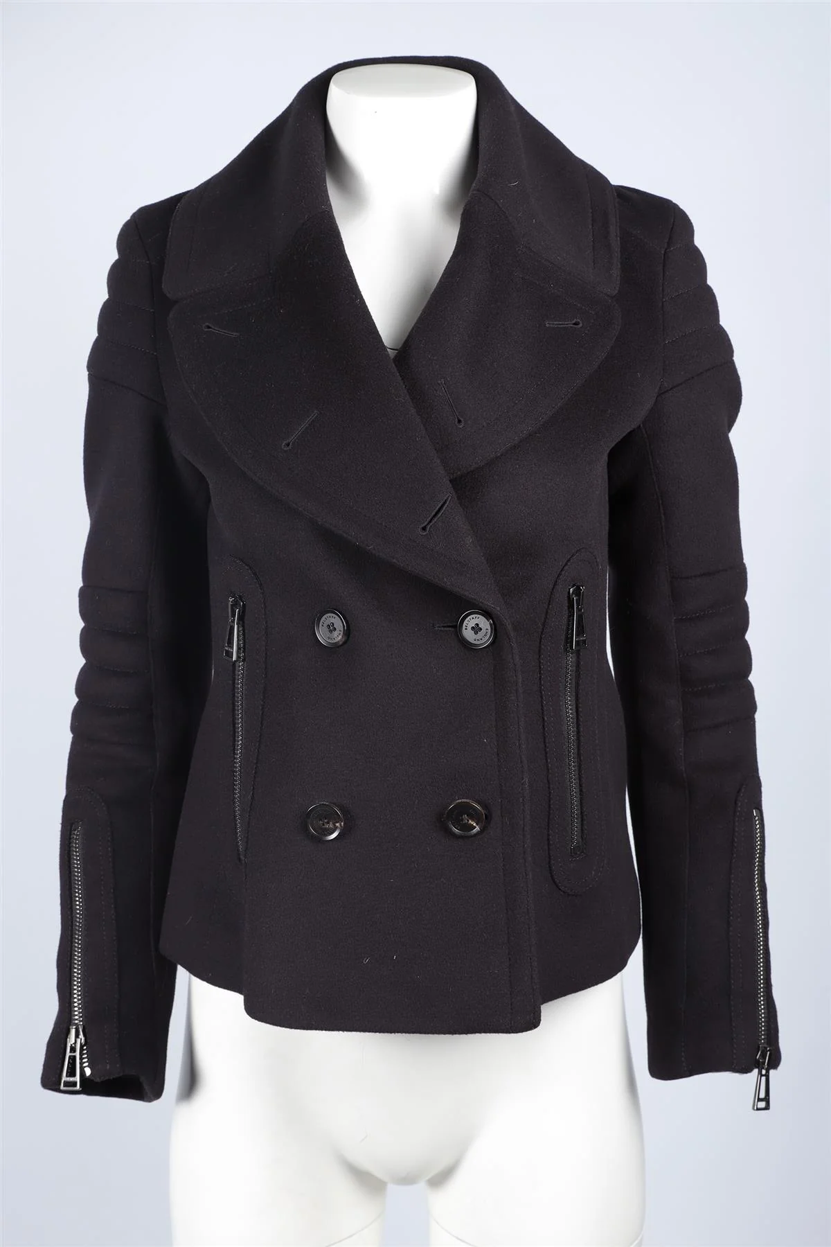 BELSTAFF BLACK WOOL COAT IT 40 UK 8 - Image 2