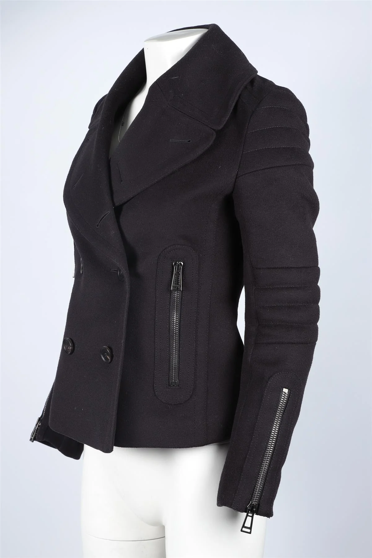 BELSTAFF BLACK WOOL COAT IT 40 UK 8 - Image 3