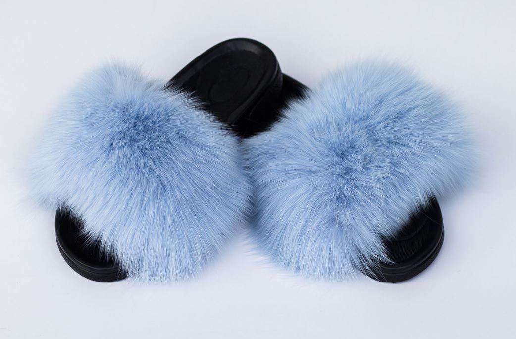 BLUE FOX FUR SLIDES SANDALS EU 38 UK 5 US 8