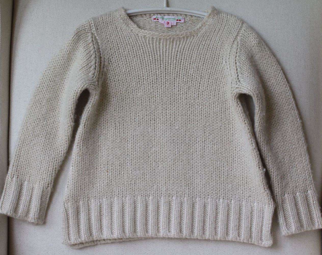 BONPOINT BABY GIRLS CREAM SPARKLE CASHMERE SILK BLEND JUMPER 3 YEARS