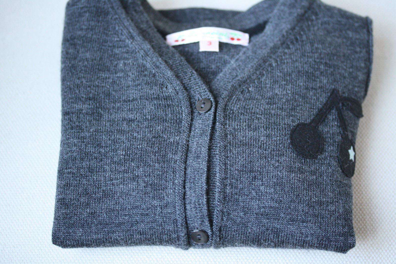 BONPOINT BABY GREY CHERRY WOOL CARDIGAN 3 YEARS - Image 5