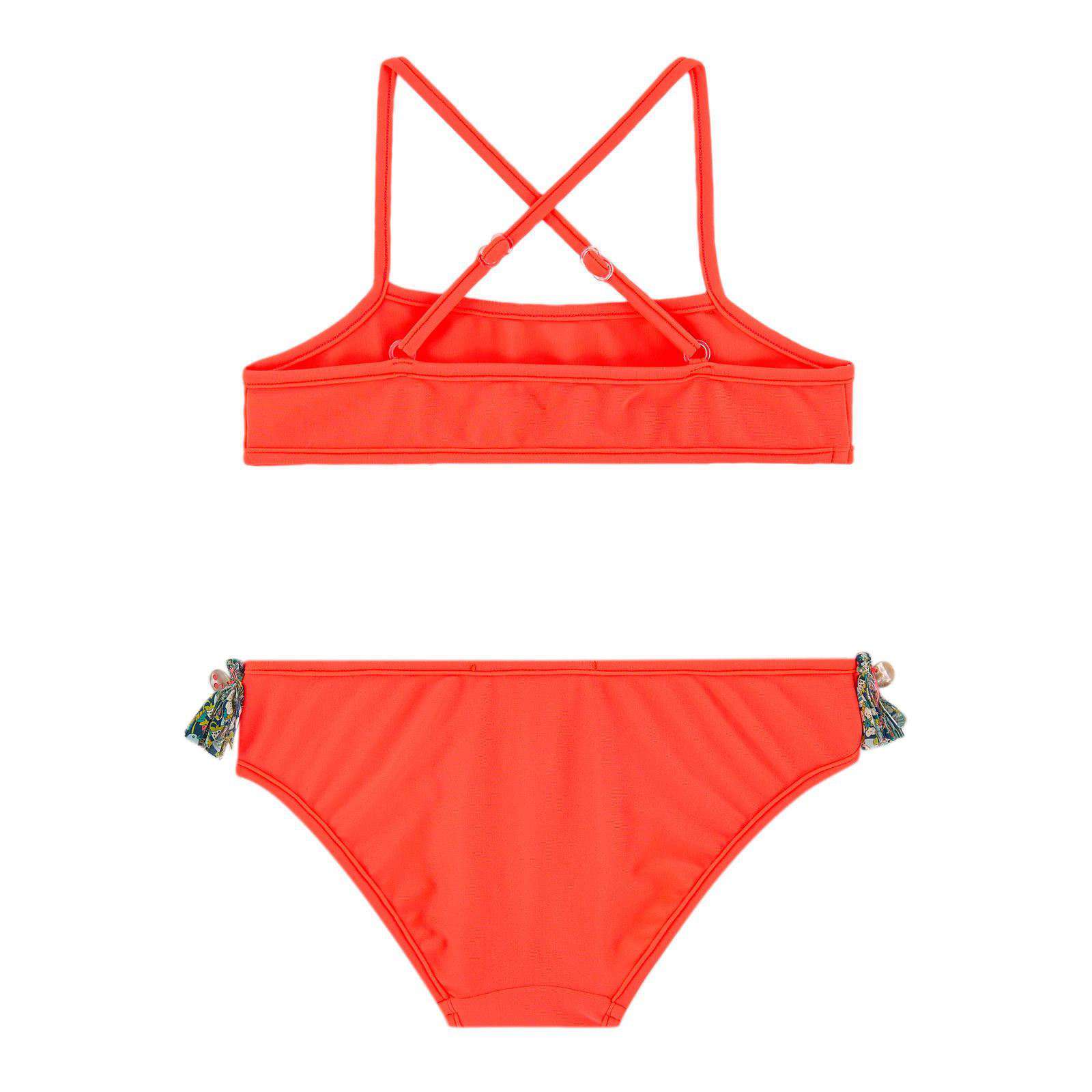 BONPOINT BABY NEON CORAL LIBERTY PRINT BIKINI WITH TASSLES 4 YEARS - Image 4