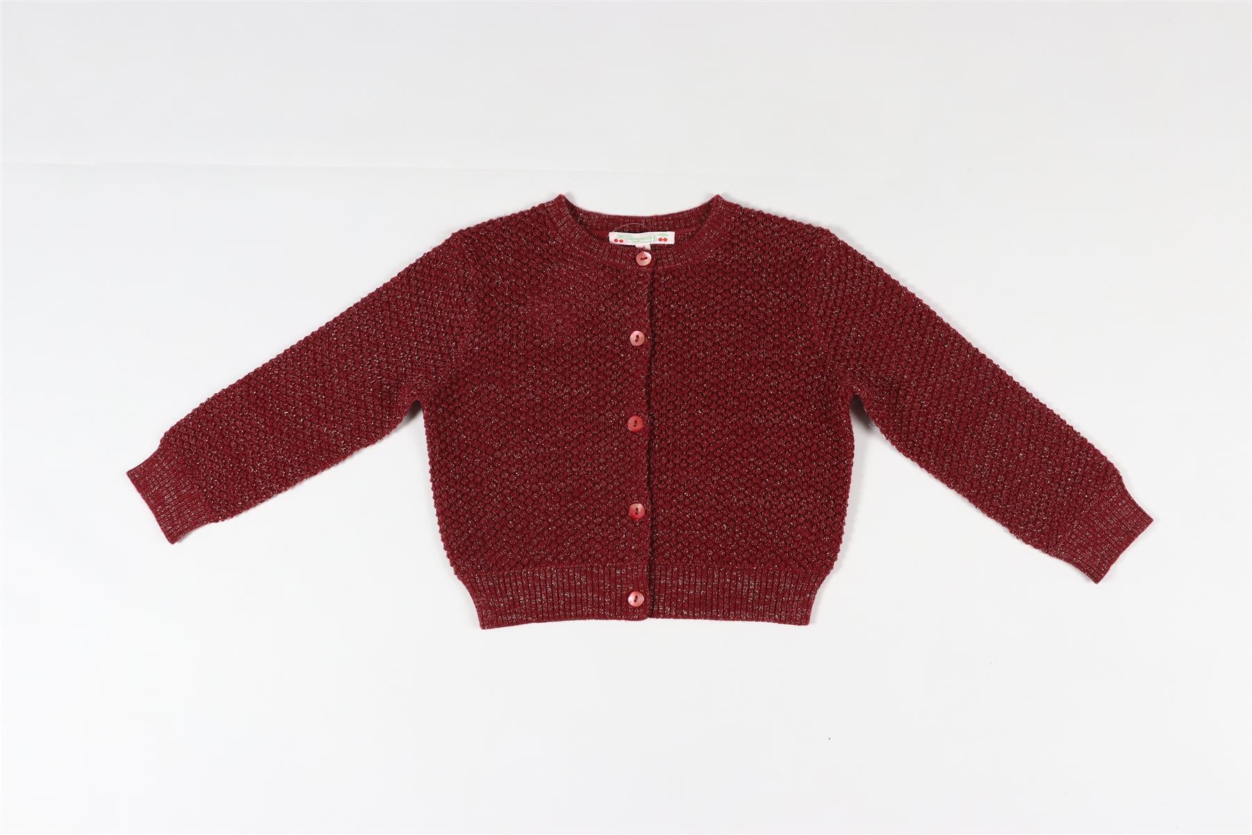 BONPOINT BURGUNDY KIDS GIRLS WOOL CARDIGAN 4 YEARS - Image 7