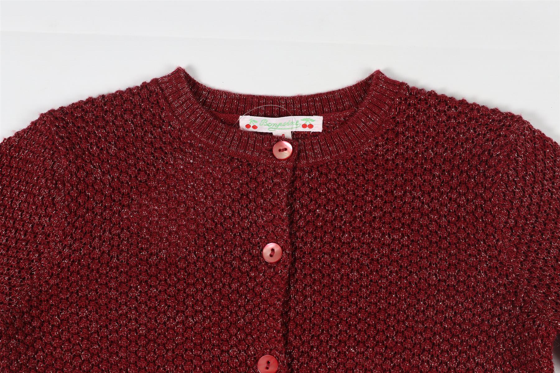 BONPOINT BURGUNDY KIDS GIRLS WOOL CARDIGAN 4 YEARS - Image 8