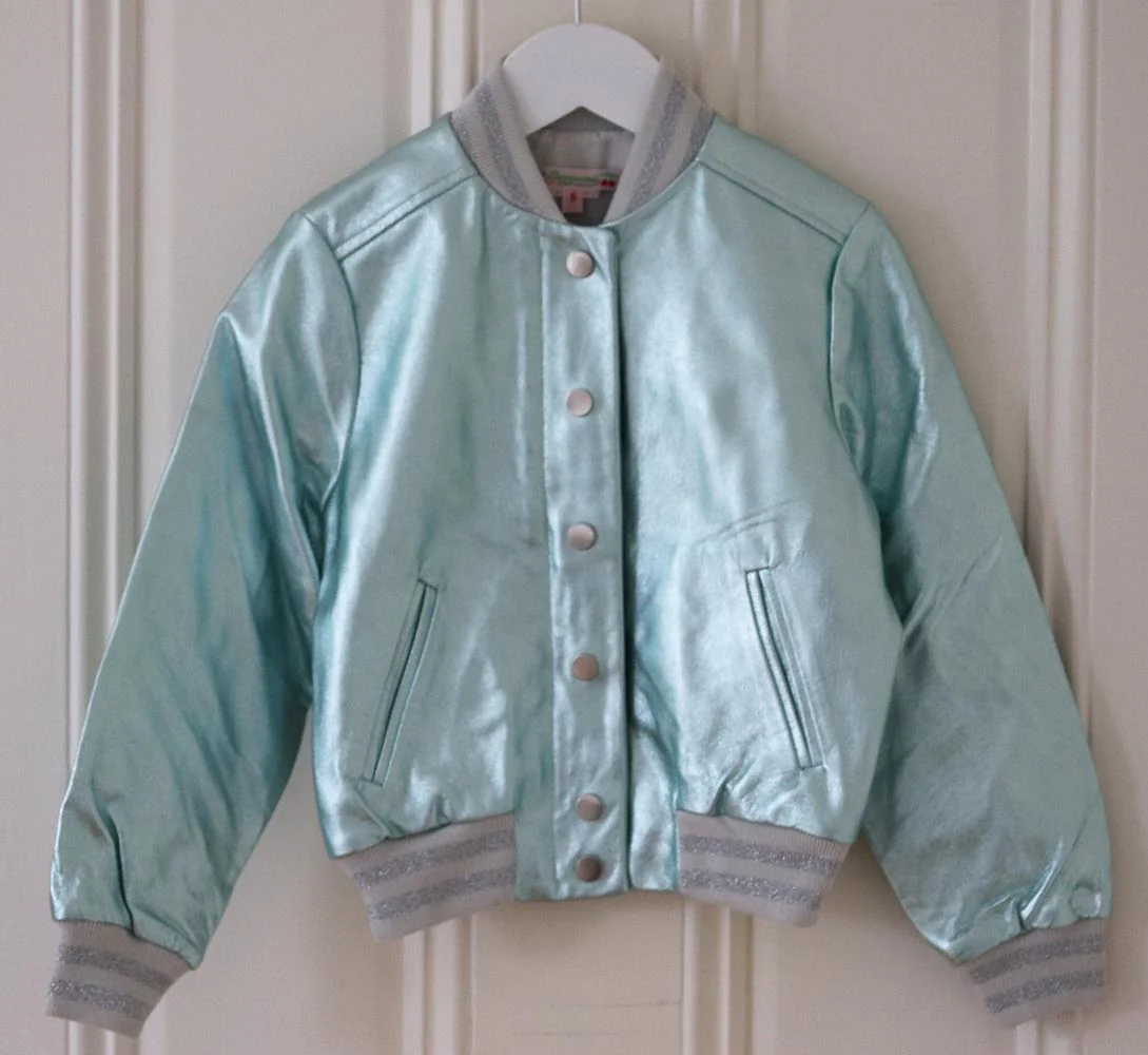 BONPOINT KIDS GIRLS METALLIC LEATHER BOMBER JACKET 6 YEARS - Image 2