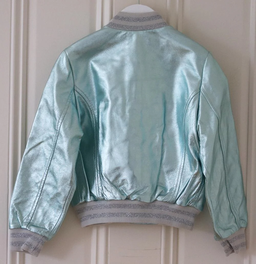 BONPOINT KIDS GIRLS METALLIC LEATHER BOMBER JACKET 6 YEARS - Image 3