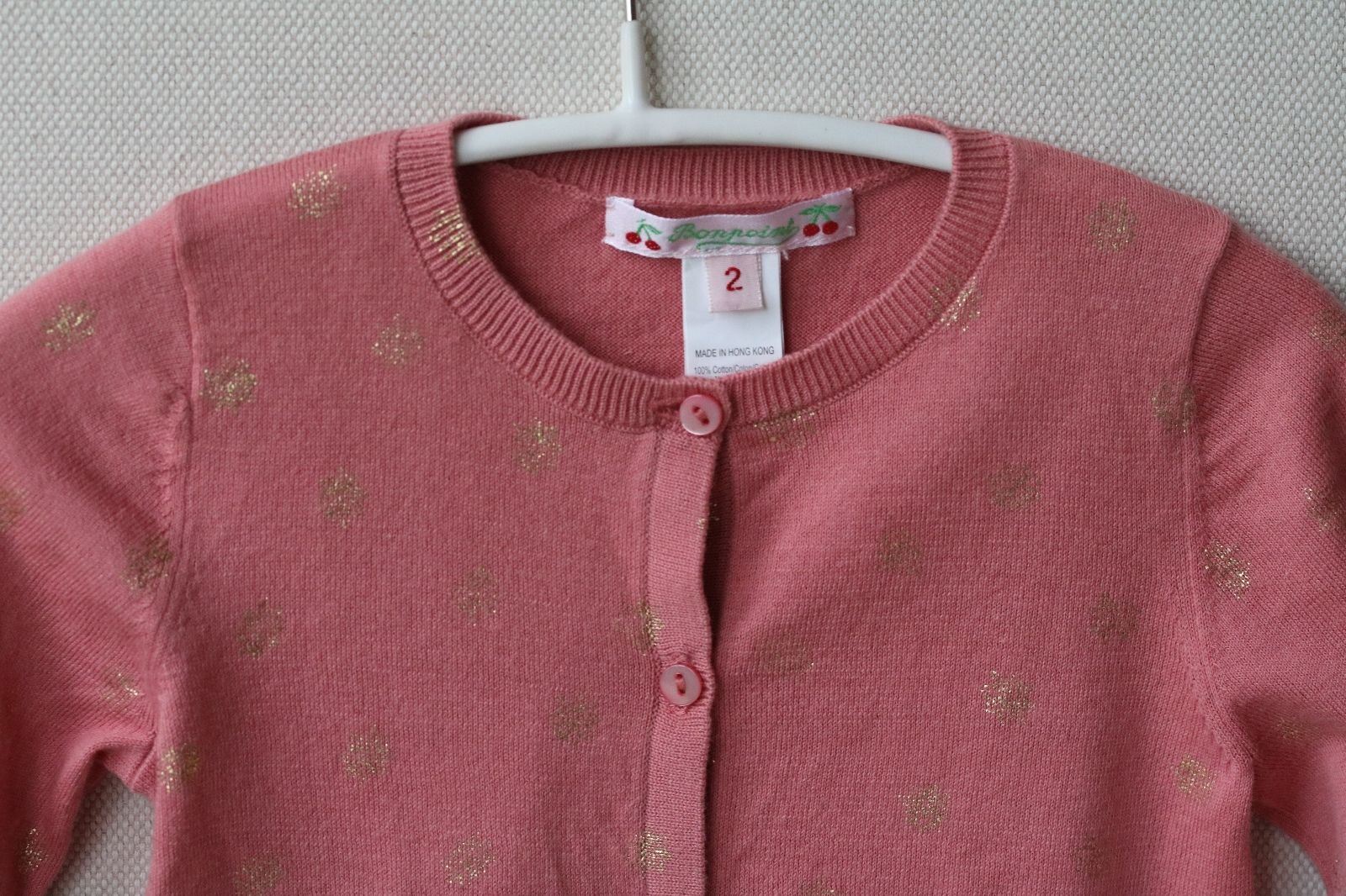 BONPOINT PINK AND SPARKLY GOLD BABY CARDIGAN 2 YEARS - Image 5