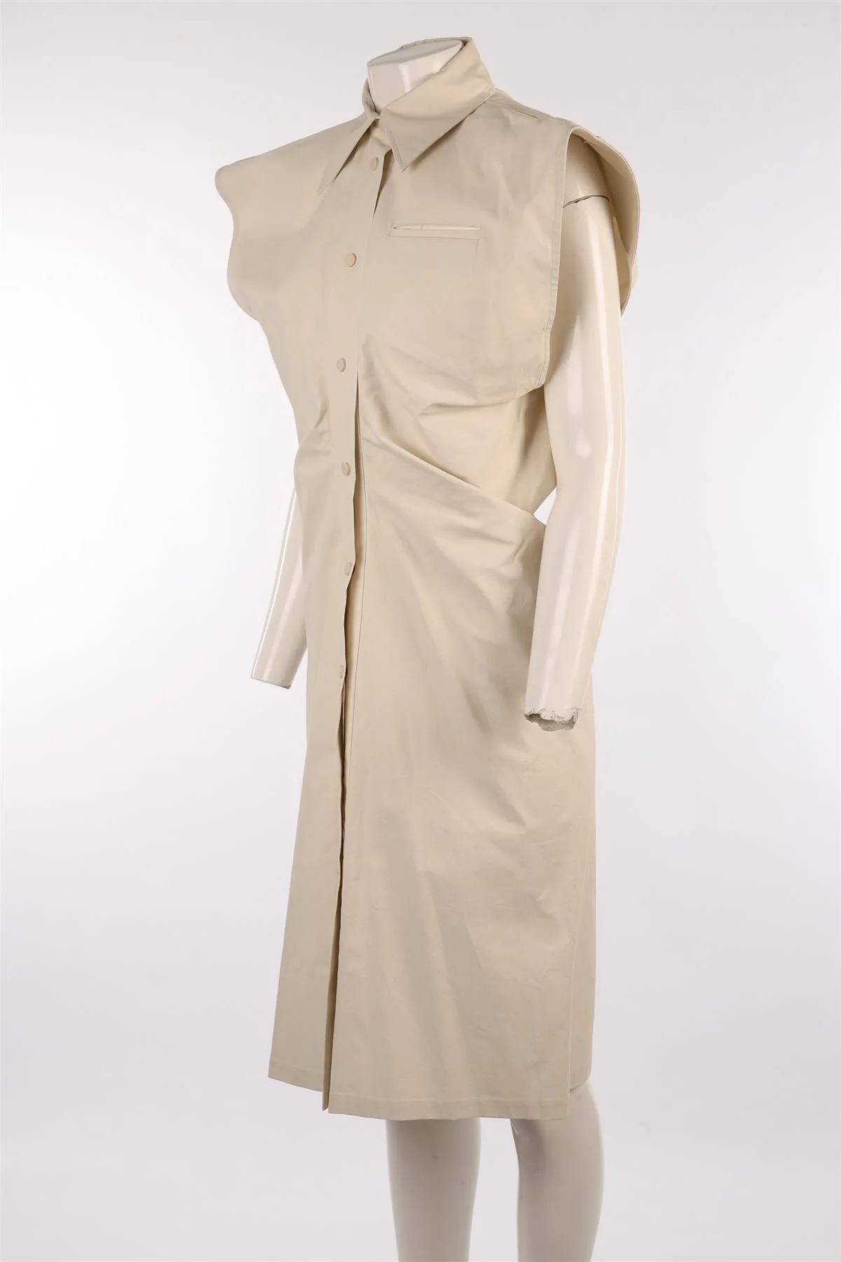 BOTTEGA VENETA BEIGE COTTON MIDI DRESS IT 42 UK 10 - Image 3