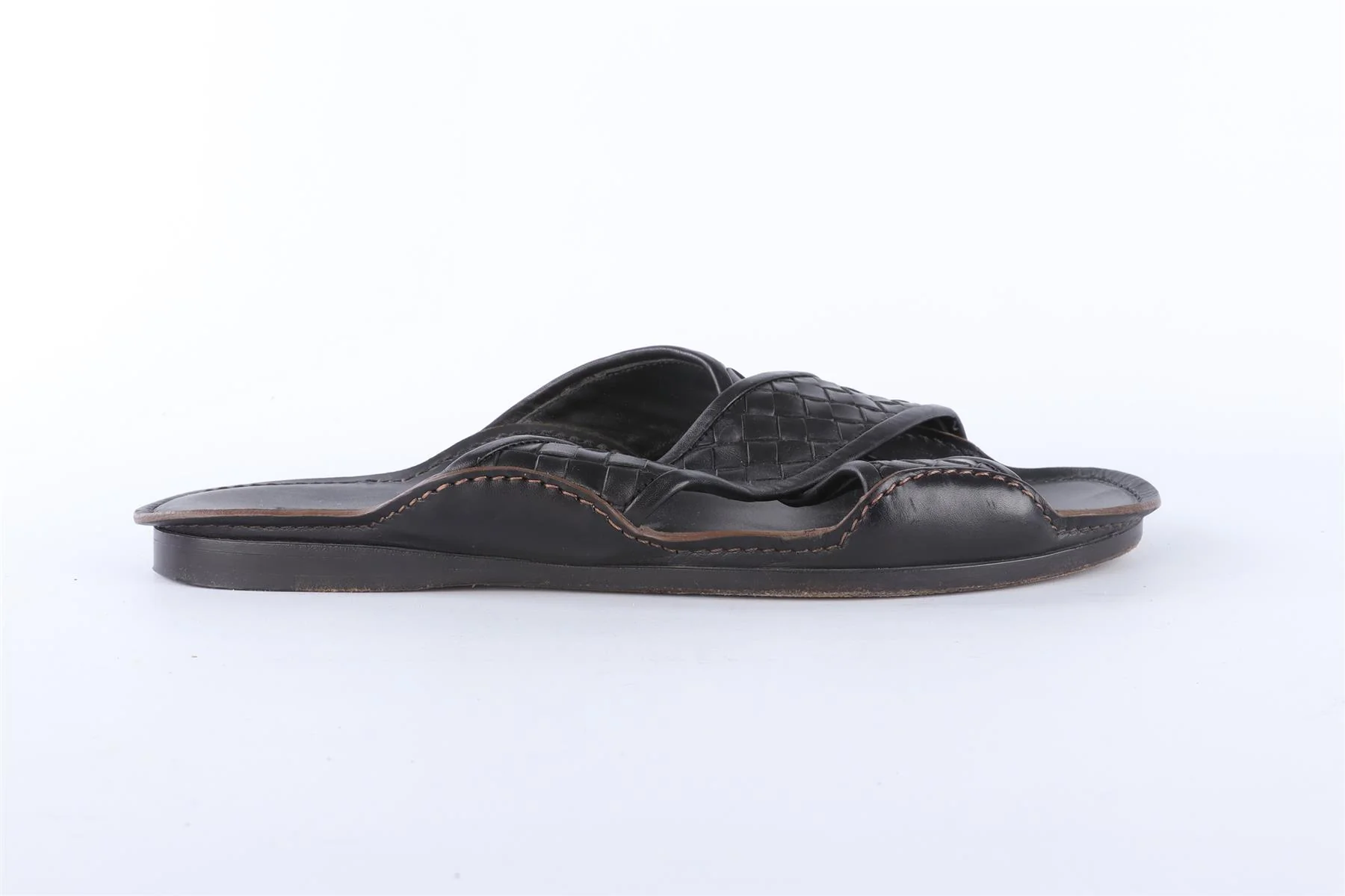 BOTTEGA VENETA BLACK MEN'S INTRECCIATO LEATHER SANDALS EU 42 UK 8 S 9 - Image 2