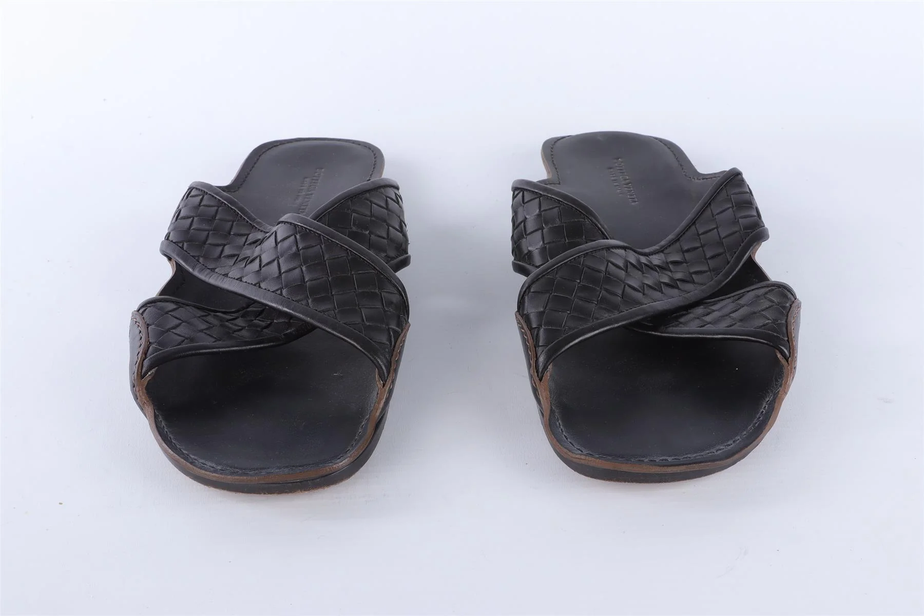 BOTTEGA VENETA BLACK MEN'S INTRECCIATO LEATHER SANDALS EU 42 UK 8 S 9 - Image 3