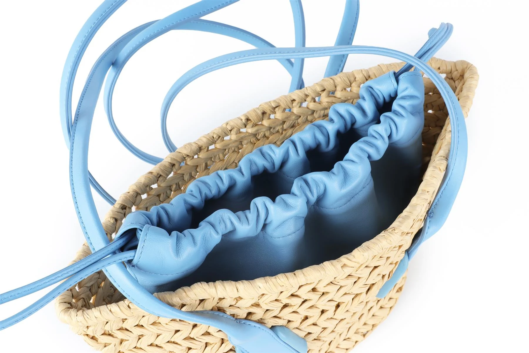 BOTTEGA VENETA BLUE ARCO SMALL RAFFIA TOTE BAG - Image 9