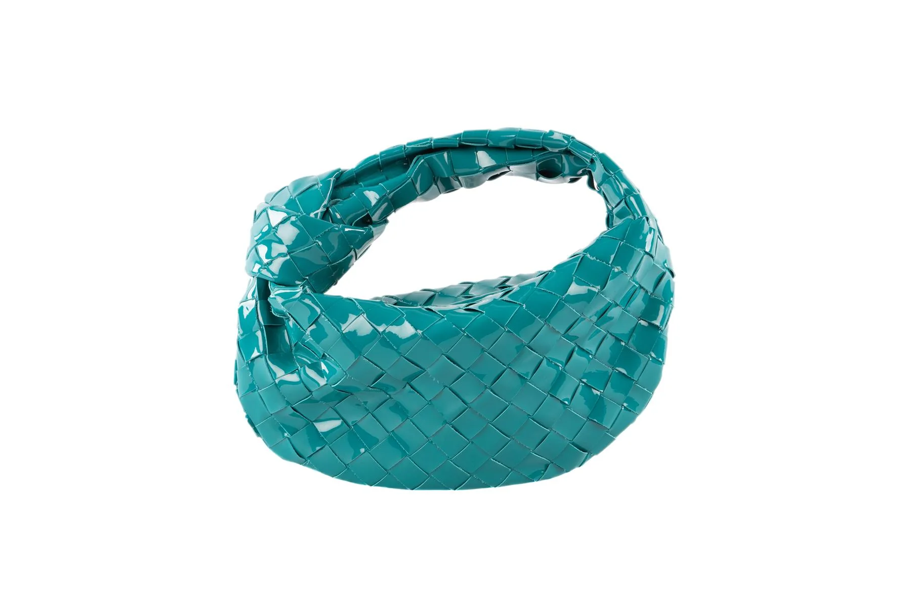 BOTTEGA VENETA BLUE JODIE MINI INTRECCIATO PATENT LEATHER TOTE BAG - Image 2