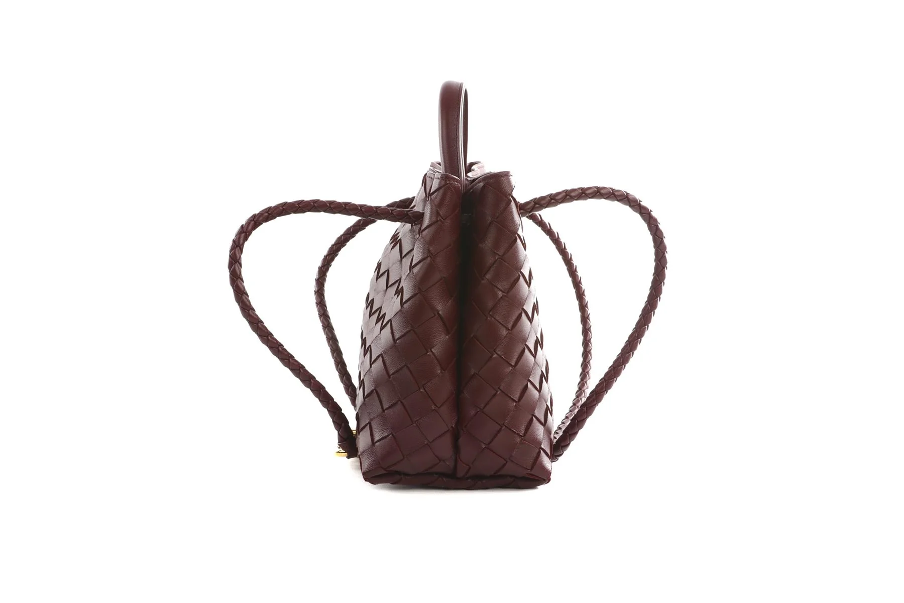 BOTTEGA VENETA BURGUNDY ANDIAMO SMALL INTRECCIATO LEATHER TOTE BAG - Image 6