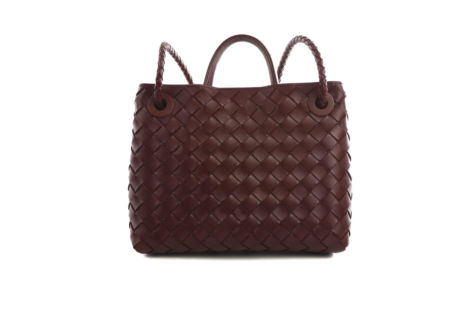 BOTTEGA VENETA BURGUNDY ANDIAMO SMALL INTRECCIATO LEATHER TOTE BAG - Image 7