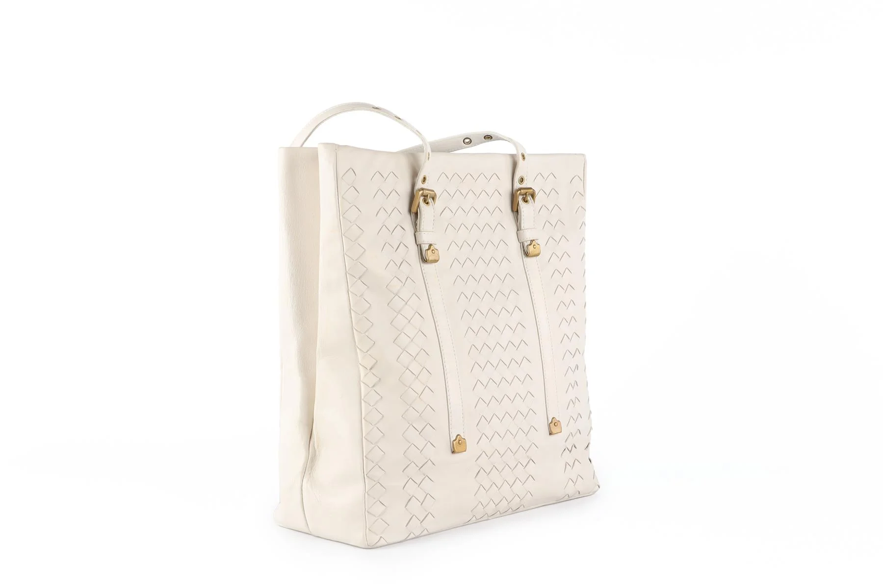 BOTTEGA VENETA ECRU INTRECCIATO LEATHER TOTE BAG - Image 3