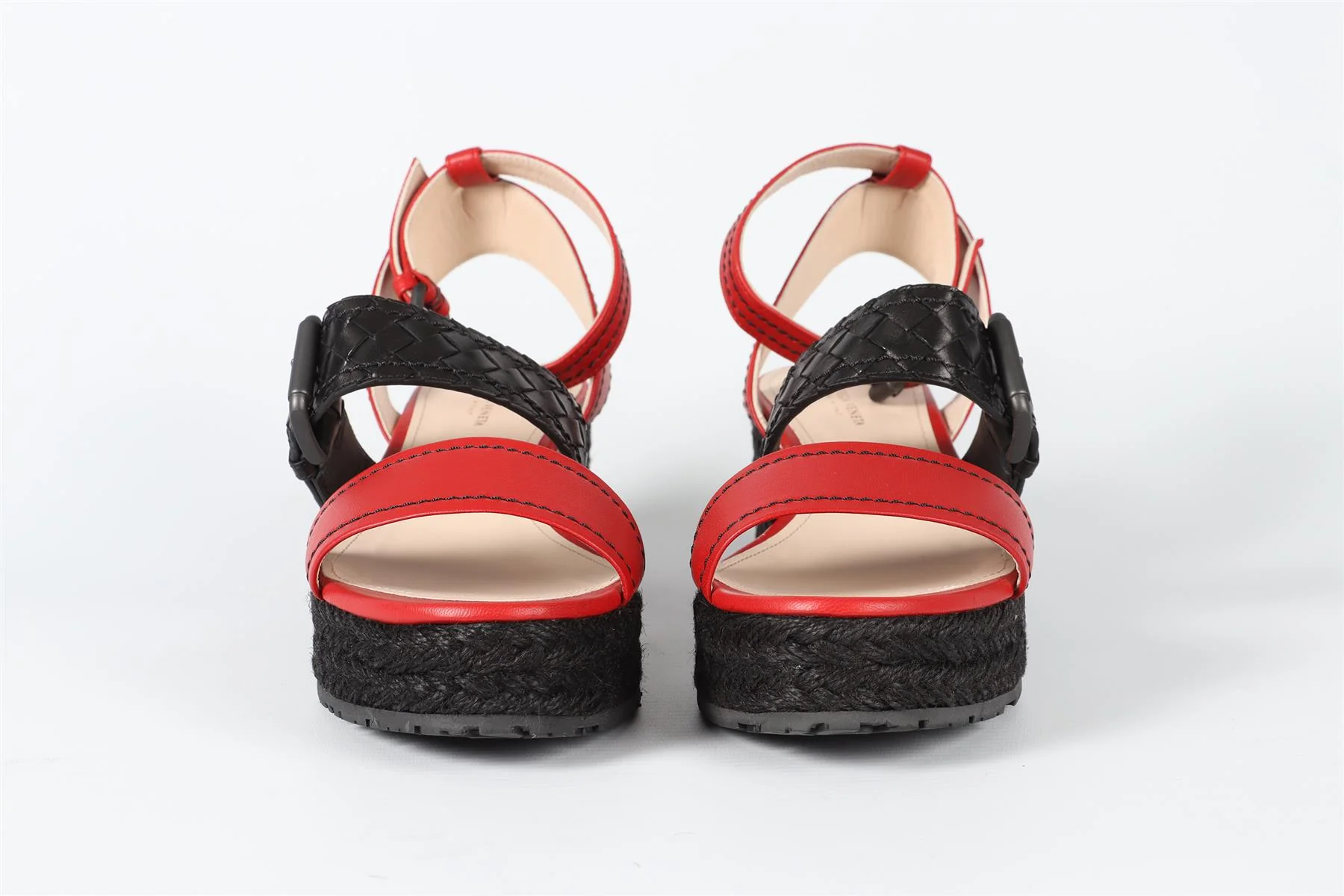 BOTTEGA VENETA RED AND BLACK LEATHER PLATFORM SANDALS EU 39 UK 6 US 9 - Image 3
