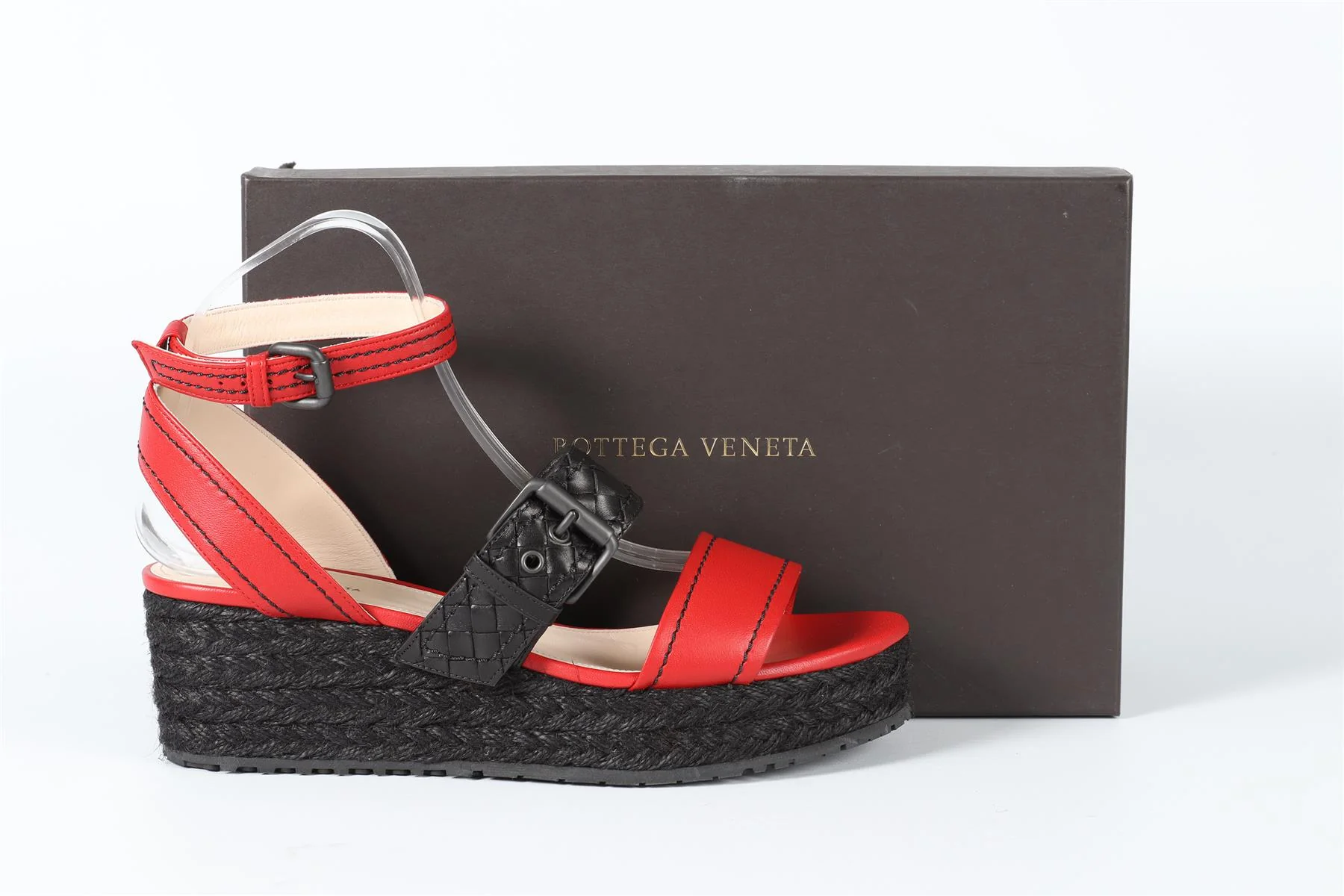 BOTTEGA VENETA RED AND BLACK LEATHER PLATFORM SANDALS EU 39 UK 6 US 9 - Image 6