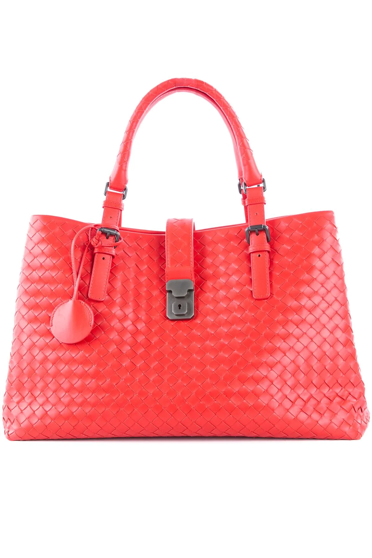 BOTTEGA VENETA RED ROMA LARGE INTRECCIATO LEATHER TOTE BAG