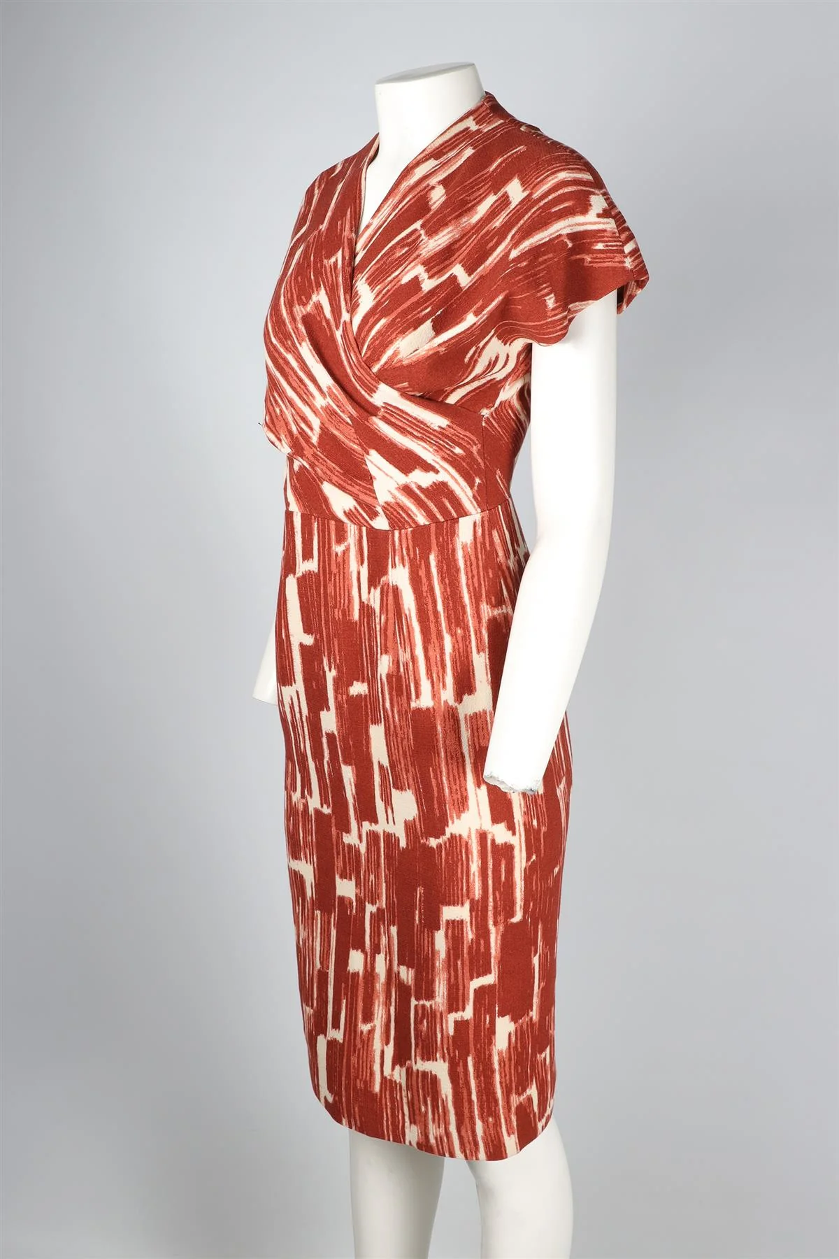 BOTTEGA VENETA RED WOOL MIDI DRESS IT 40 UK 8 - Image 3