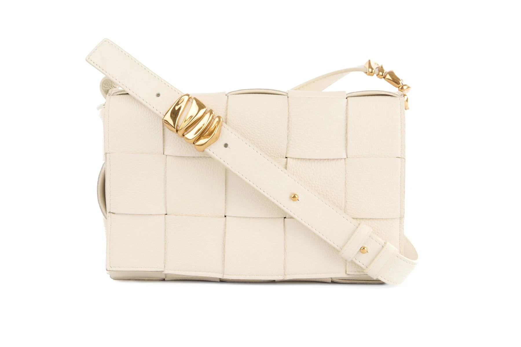 BOTTEGA VENETA WHITE CASSETTE SMALL INTRECCIATO LEATHER SHOULDER BAG - Image 2