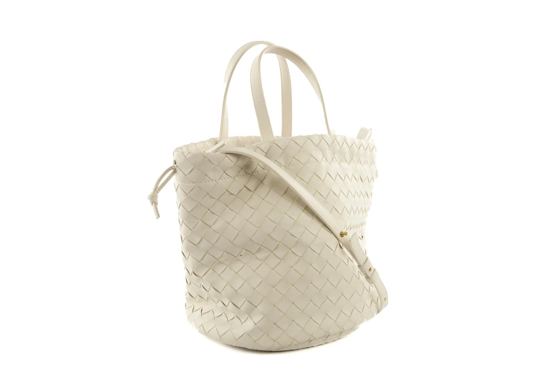 BOTTEGA VENETA WHITE CASTELLO INTRECCIATO LEATHER BUCKET BAG - Image 4