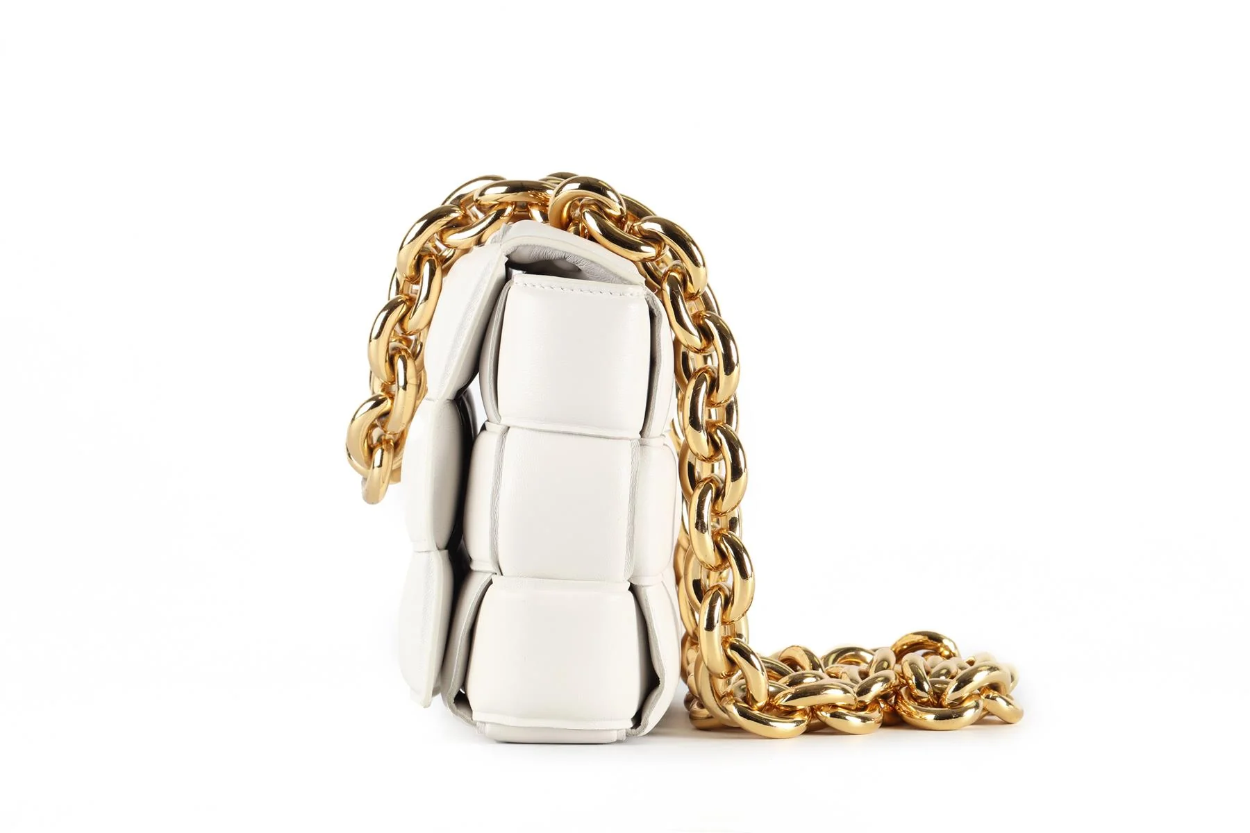BOTTEGA VENETA WHITE THE CHAIN CASSETTE INTRECCIATO LEATHER SHOULDER BAG - Image 6