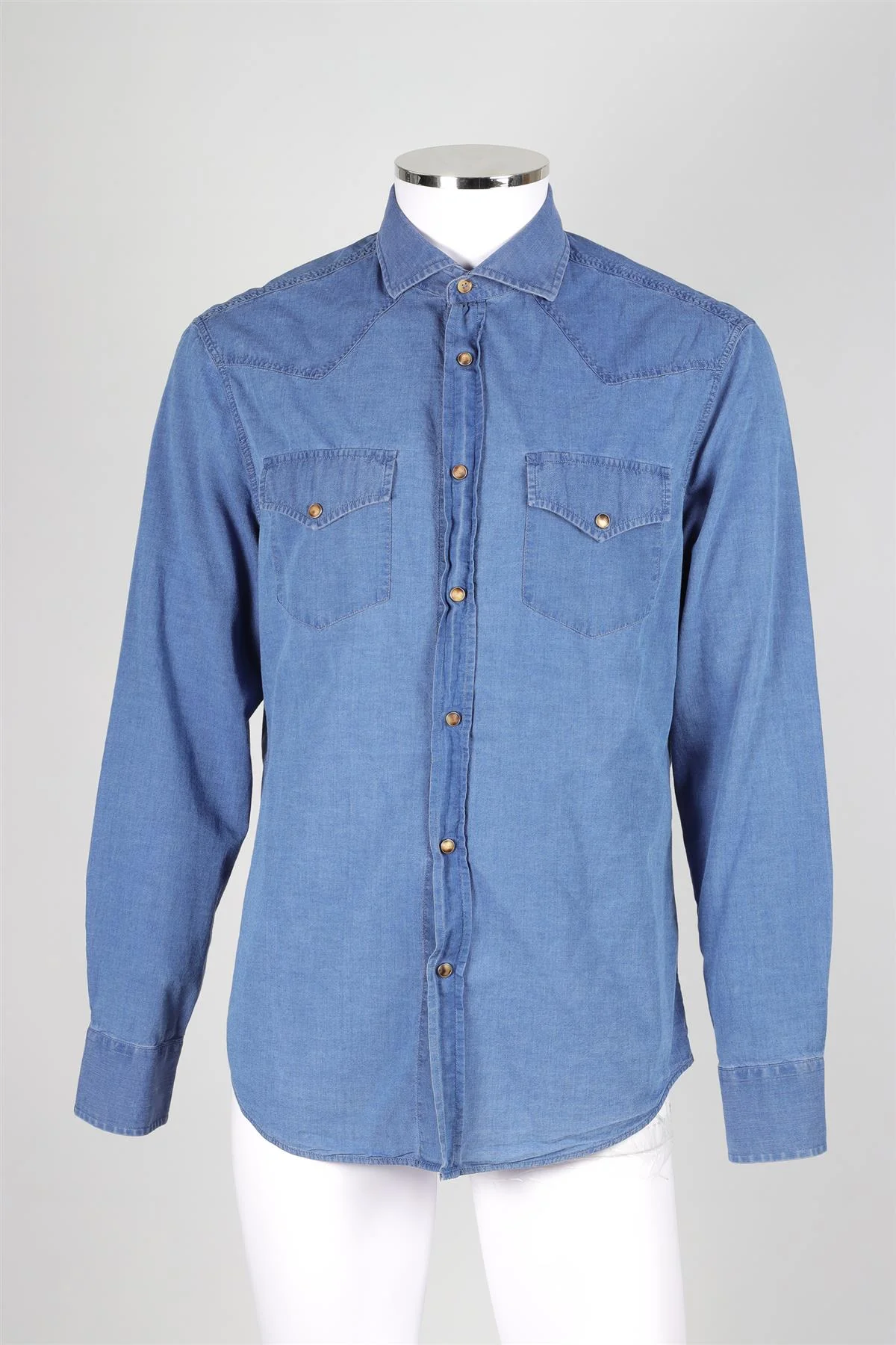 BRUNELLO CUCINELLI BLUE MEN'S CHAMBRAY SHIRT LARGE - Image 2