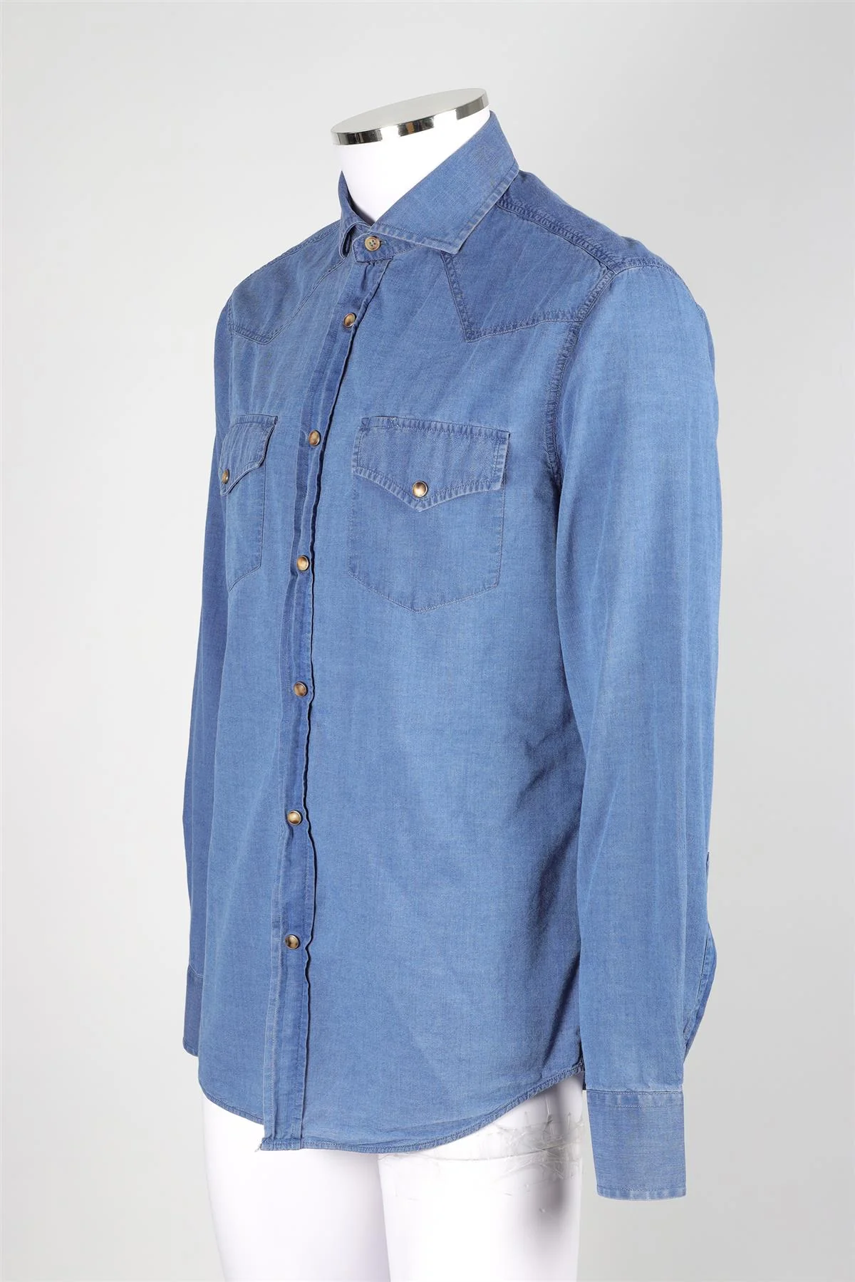 BRUNELLO CUCINELLI BLUE MEN'S CHAMBRAY SHIRT LARGE - Image 3