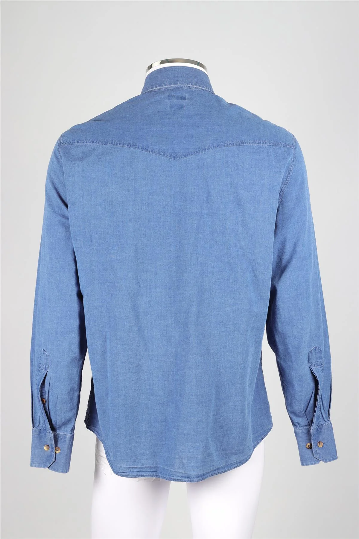 BRUNELLO CUCINELLI BLUE MEN'S CHAMBRAY SHIRT LARGE - Image 4
