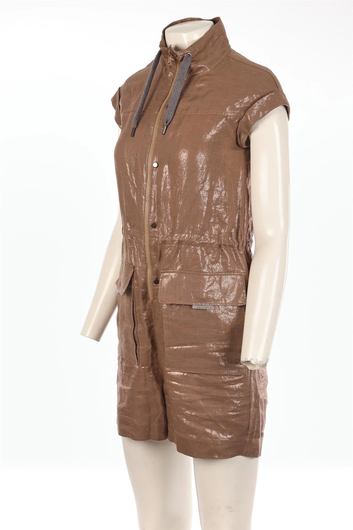 BRUNELLO CUCINELLI BROWN LINEN PLAYSUIT XSMALL - Image 3