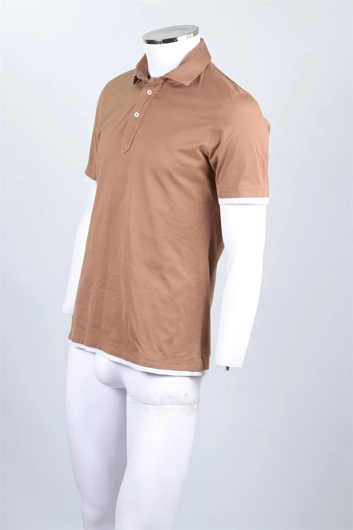 BRUNELLO CUCINELLI BROWN MEN'S COTTON POLO SHIRT MEDIUM - Image 3