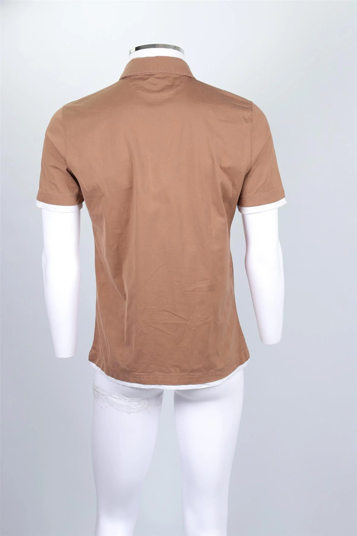 BRUNELLO CUCINELLI BROWN MEN'S COTTON POLO SHIRT MEDIUM - Image 4