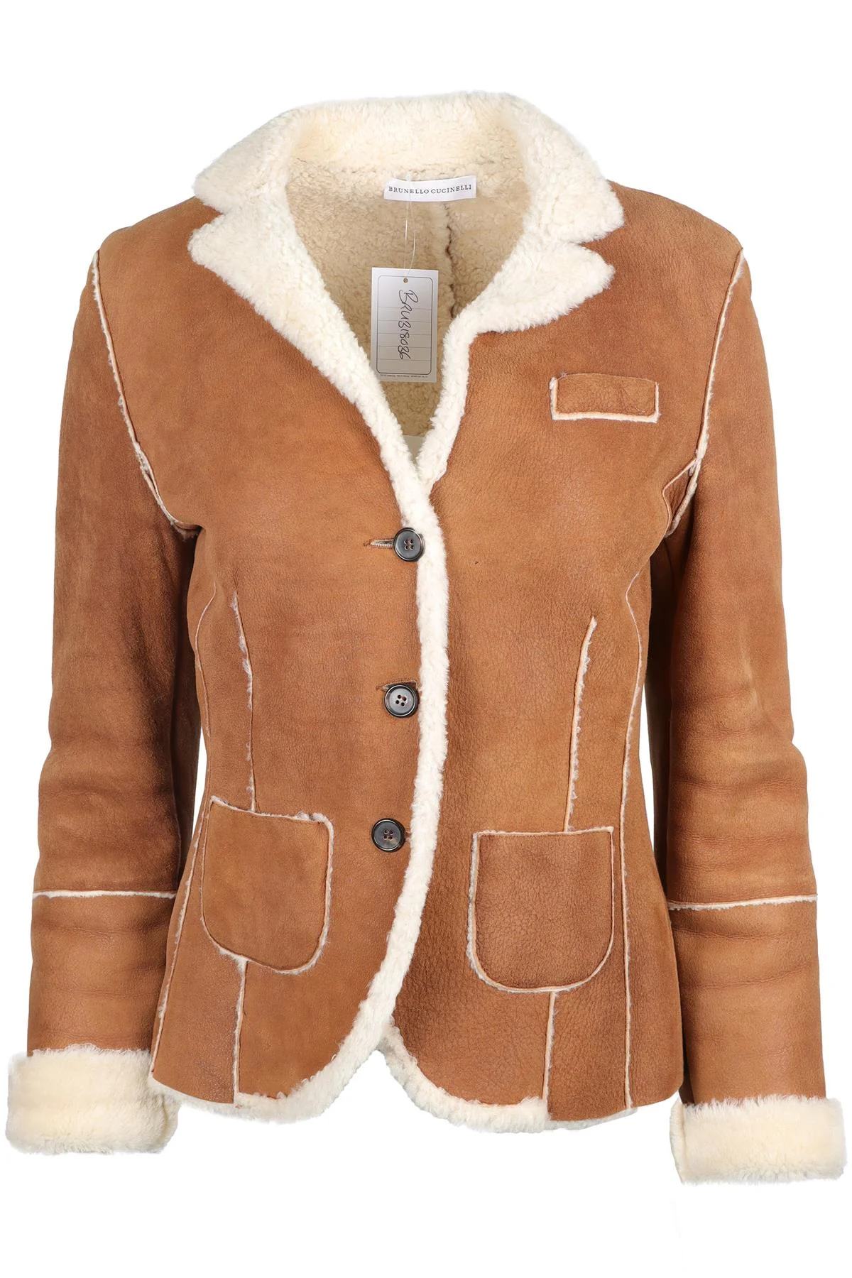 BRUNELLO CUCINELLI BROWN SHEARLING AND SUEDE JACKET IT 40 UK 8