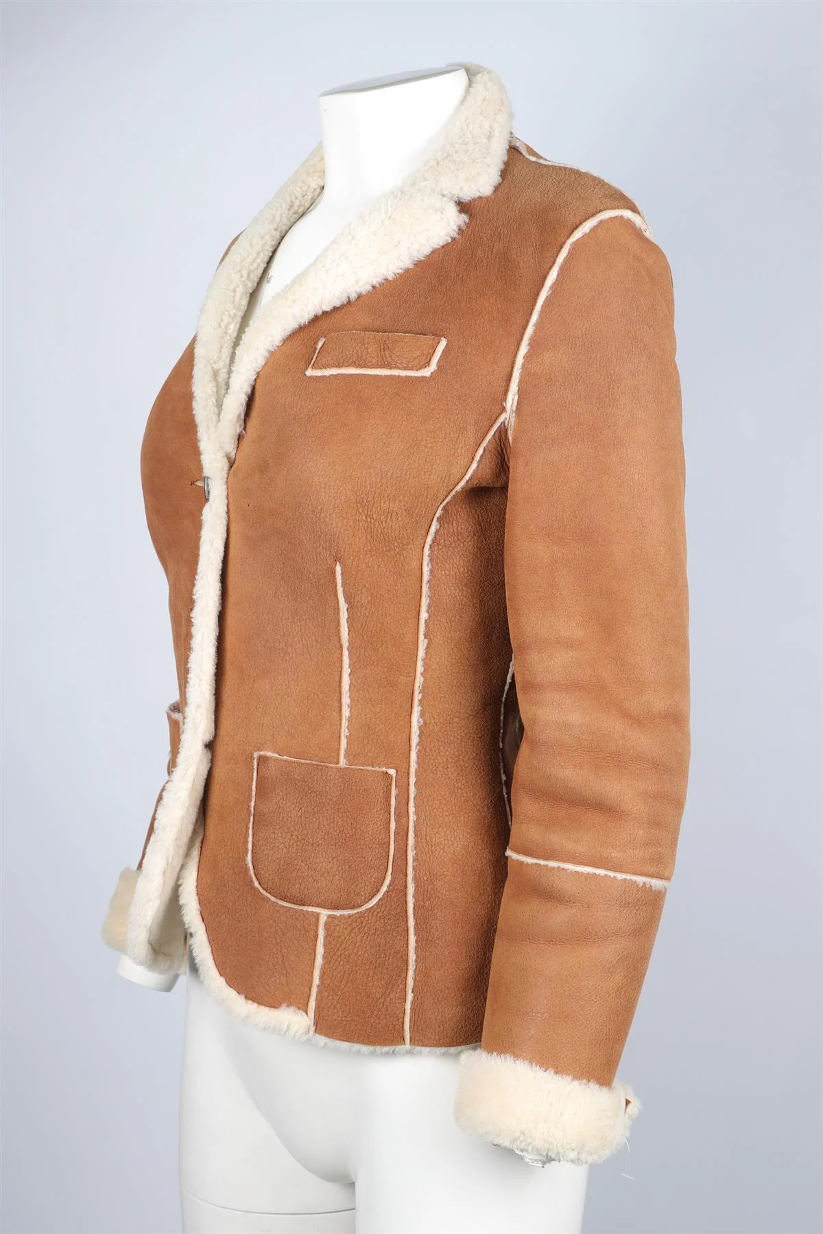 BRUNELLO CUCINELLI BROWN SHEARLING AND SUEDE JACKET IT 40 UK 8 - Image 3
