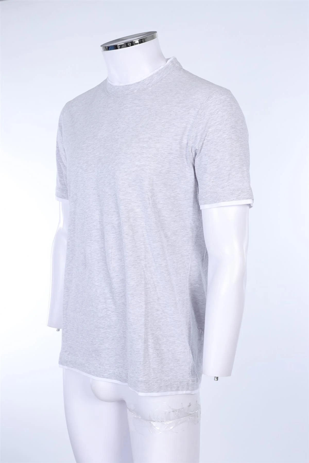 BRUNELLO CUCINELLI GREY MEN'S T-SHIRT WITH WHITE TRIM MEDIUM - Image 3