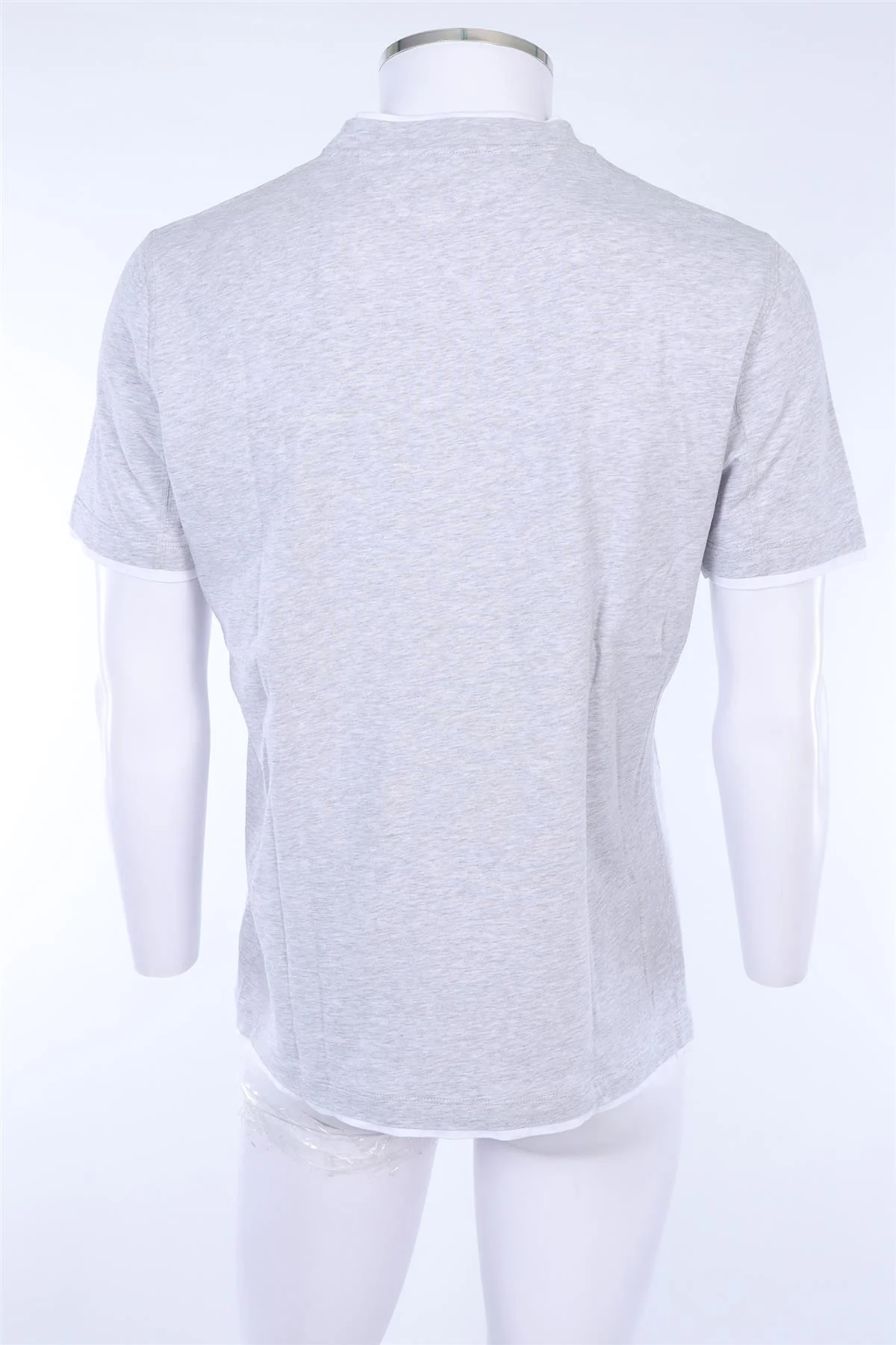 BRUNELLO CUCINELLI GREY MEN'S T-SHIRT WITH WHITE TRIM MEDIUM - Image 4