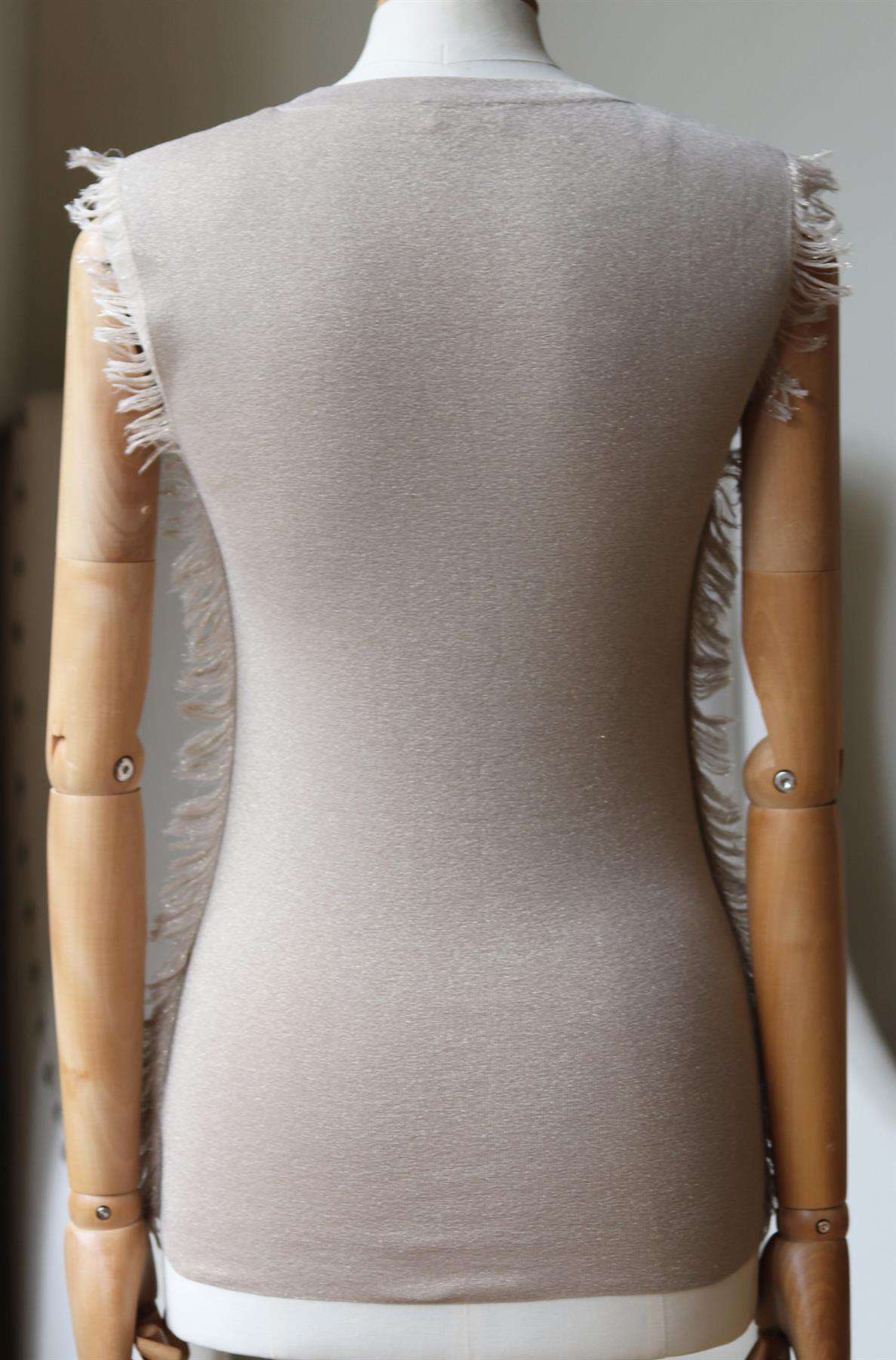 BRUNELLO CUCINELLI METALLIC FRINGE TRIMMED COTTON BLEND TOP SMALL - Image 3