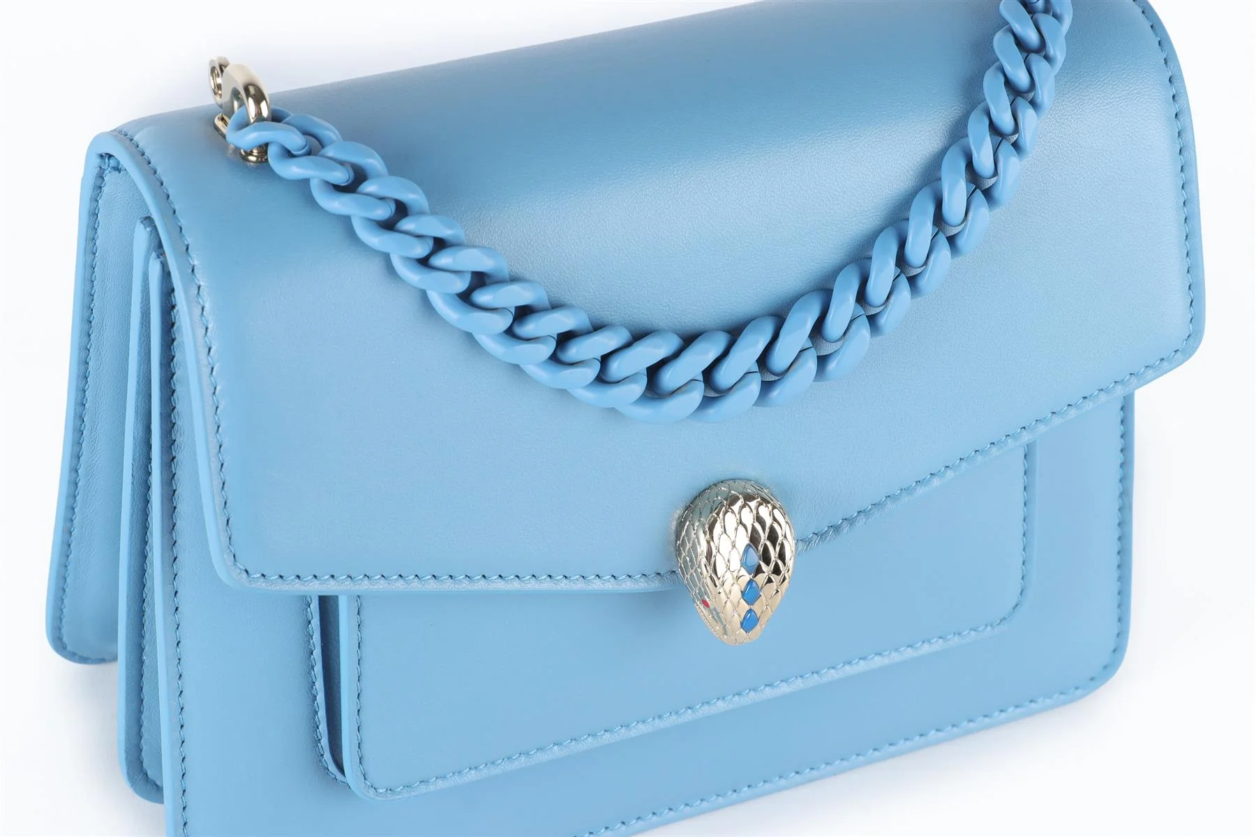 BVLGARI BLUE SERPENTI FOREVER MAXI CHAIN SMALL LEATHER TOTE BAG - Image 9