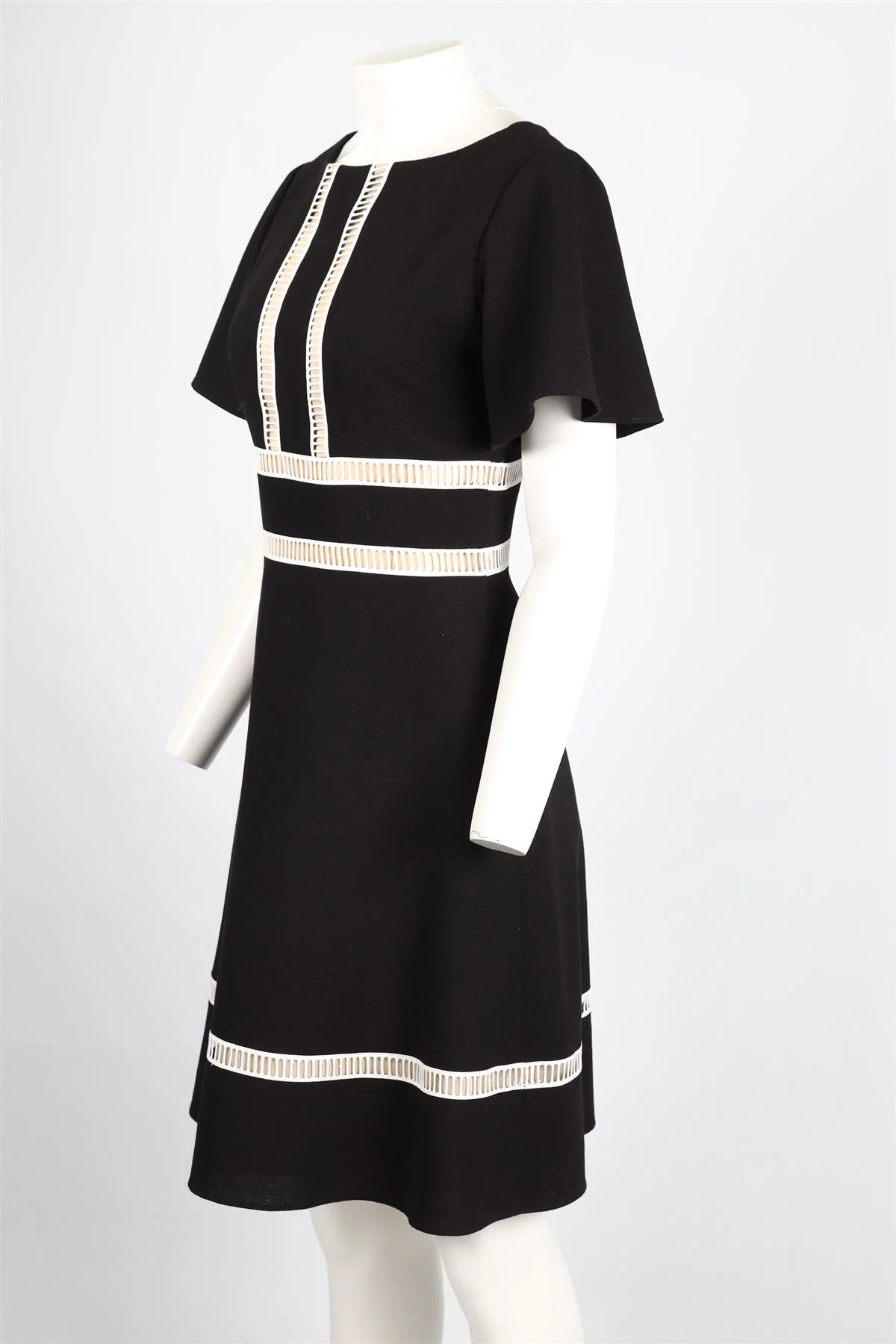 CAROLINA HERRERA BLACK WOOL MIDI DRESS US 4 UK 8 - Image 3