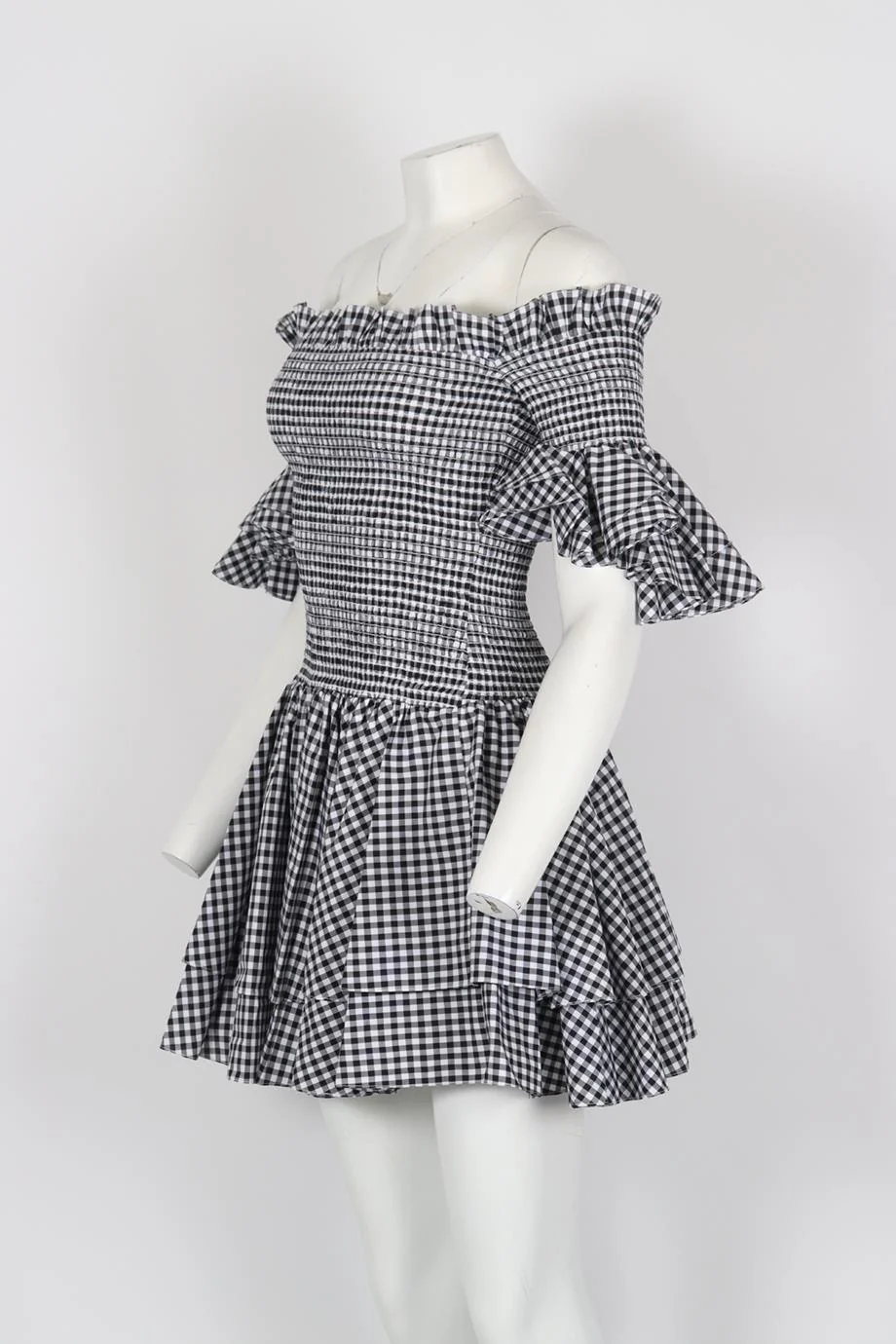 CAROLINE CONSTAS OFF THE SHOULDER CHECKED COTTON MINI DRESS XSMALL - Image 3