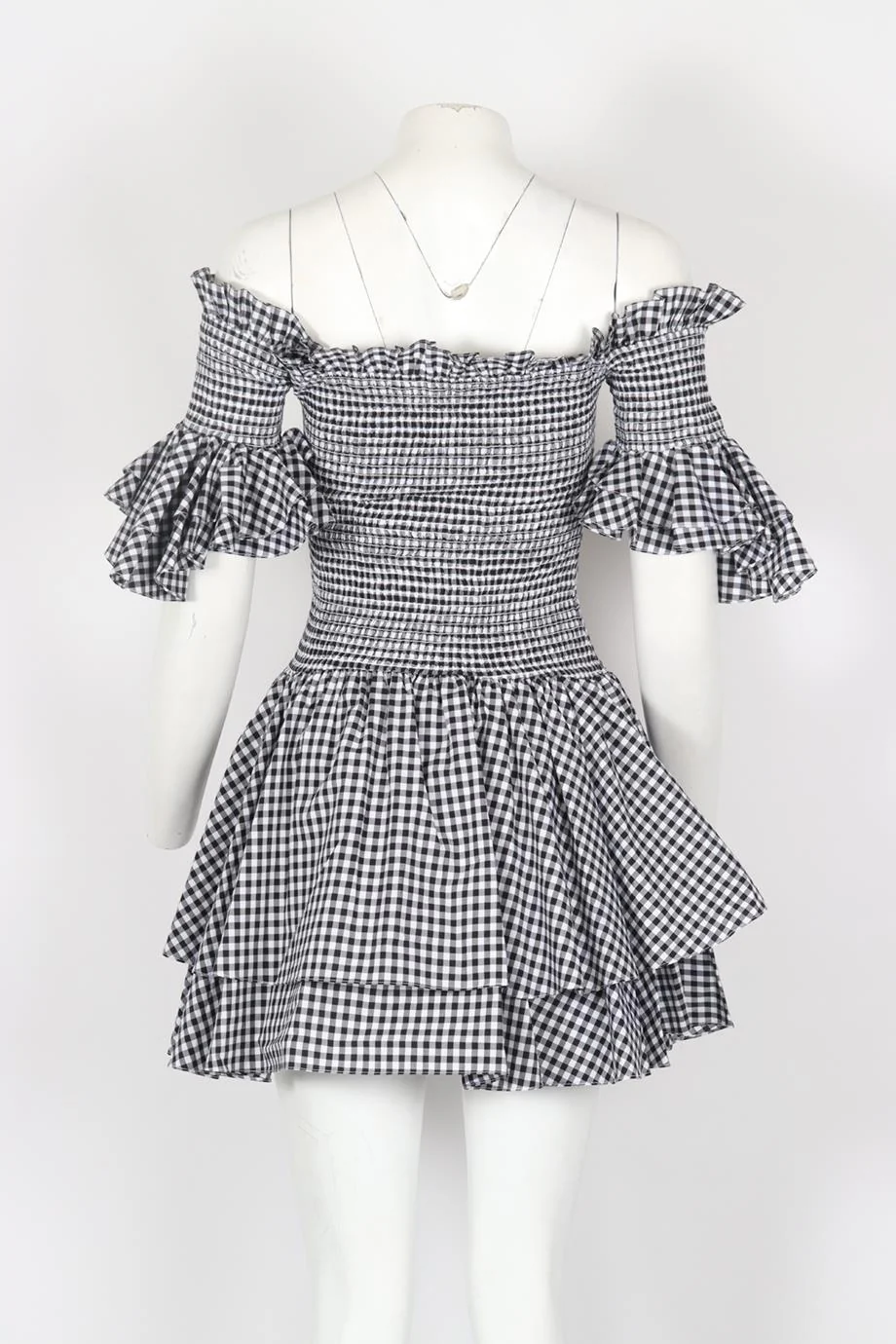 CAROLINE CONSTAS OFF THE SHOULDER CHECKED COTTON MINI DRESS XSMALL - Image 4