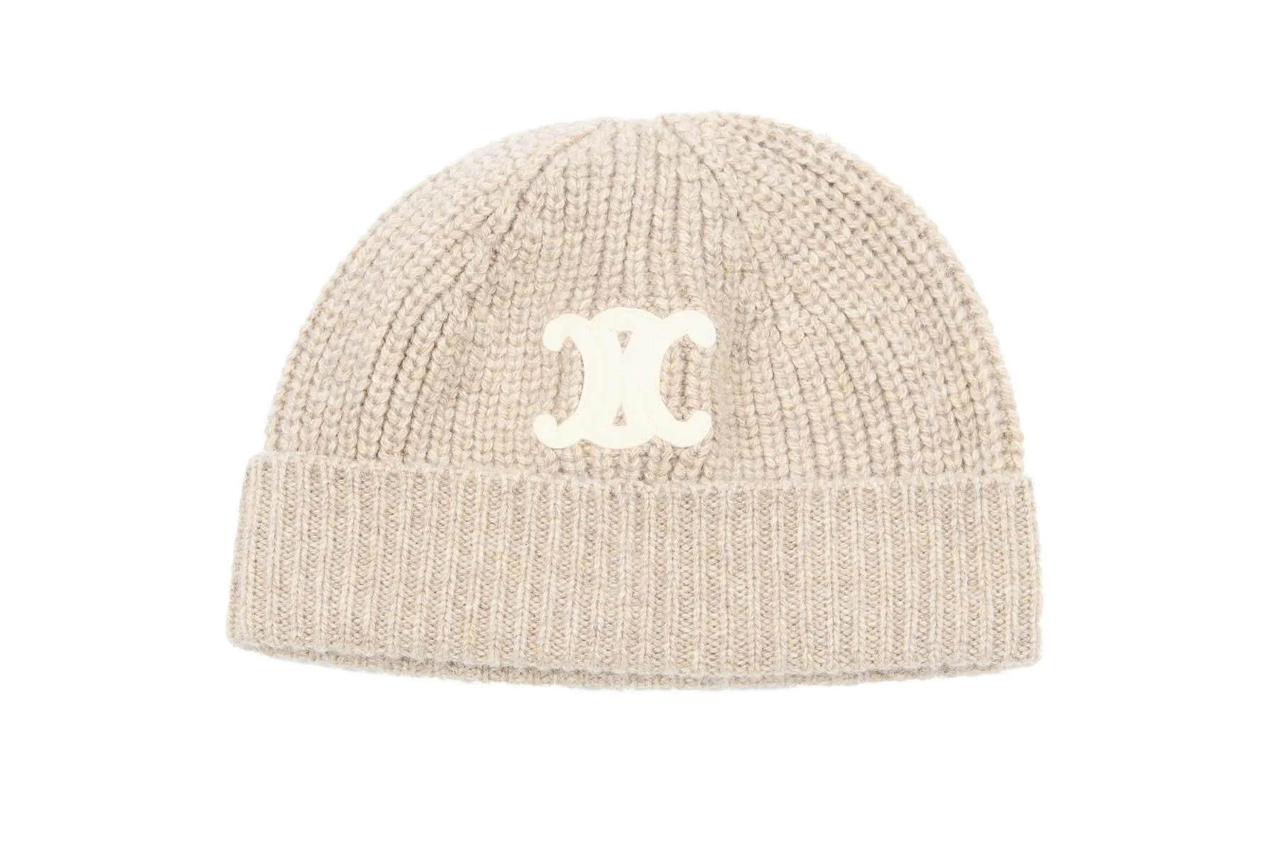 CELINE BEIGE TRIOMPHE CASHMERE BEANIE ONE SIZE - Image 2
