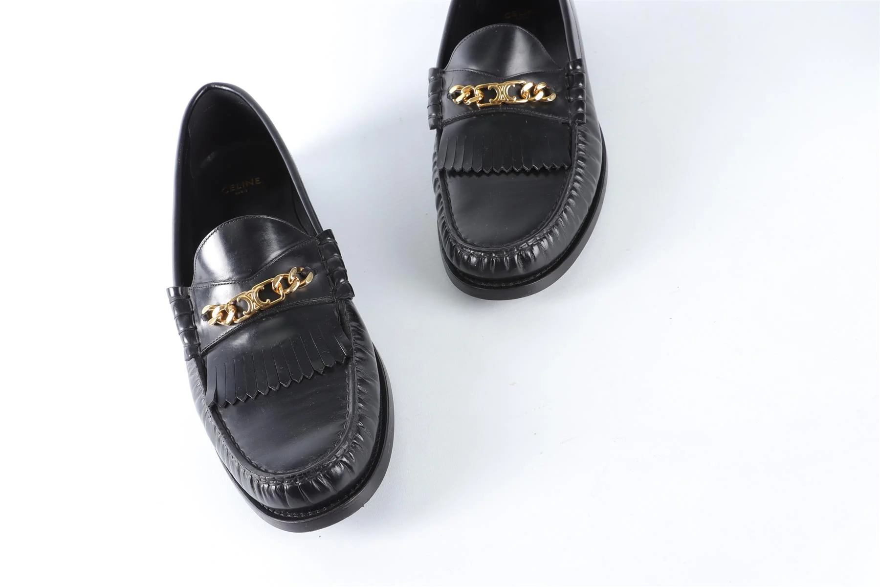 CELINE BLACK MEN'S TRIOMPHE LEATHER LOAFERS EU 41.5 UK 7.5 US 8.5 - Image 4
